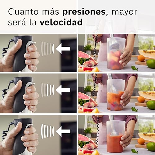 Bosch - Batidora de mano, serie ErgoMaster 8, motor de 1500 vatios, ajuste intuitivo de la velocidad, cuchilla de 6 hojas, accesorios incluidos, acero inoxidable, MSM8M934 - 6