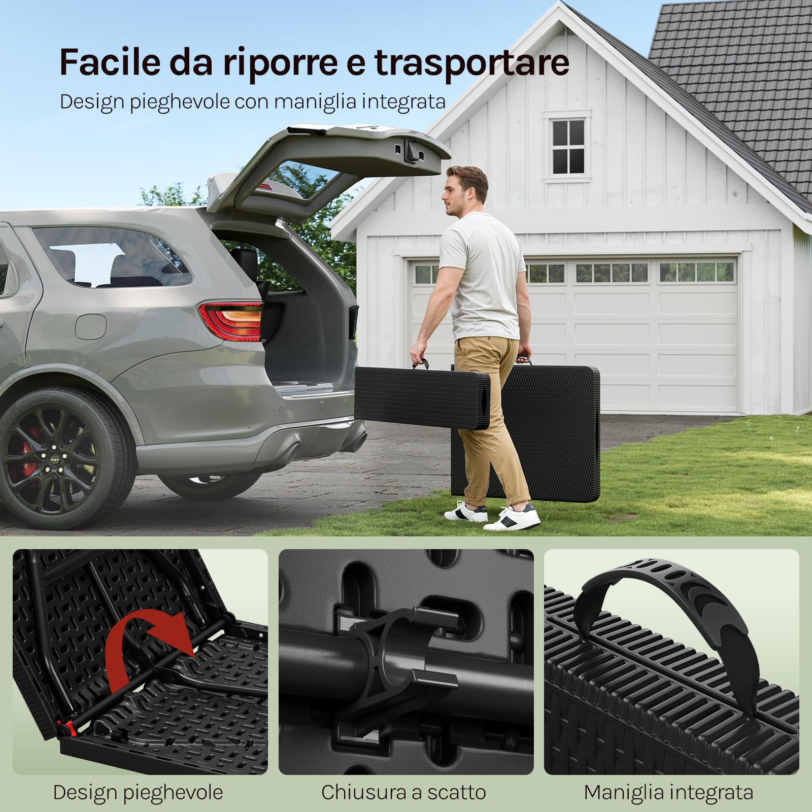 WOLTU Set Birreria 3 Pezzi con Tavolo da Campeggio con 2 Panche Pieghevoli, Set Giardino Esterno Effetto Rattan, Resistente alle Intemperie e Facile da Pulire, per Campeggio, Giardino, Nero