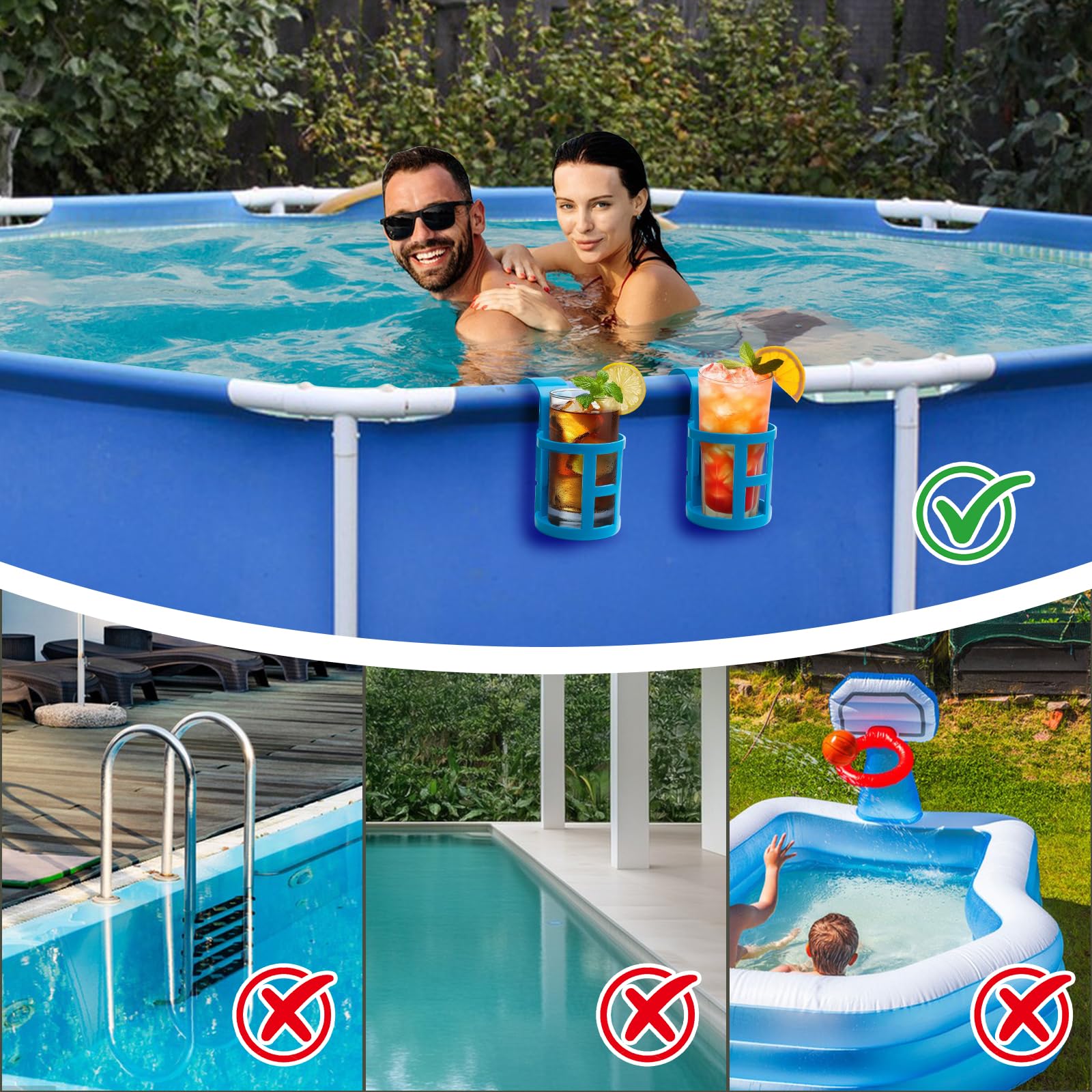 4 Piezas Soporte para Bebidas Piscina, Soporte para Bebidas para Piscina Elevada, Accesorios para Piscina, Soporte Multifuncional, Soporte para Bebidas de Plástico, Sin Derrames (Azul)