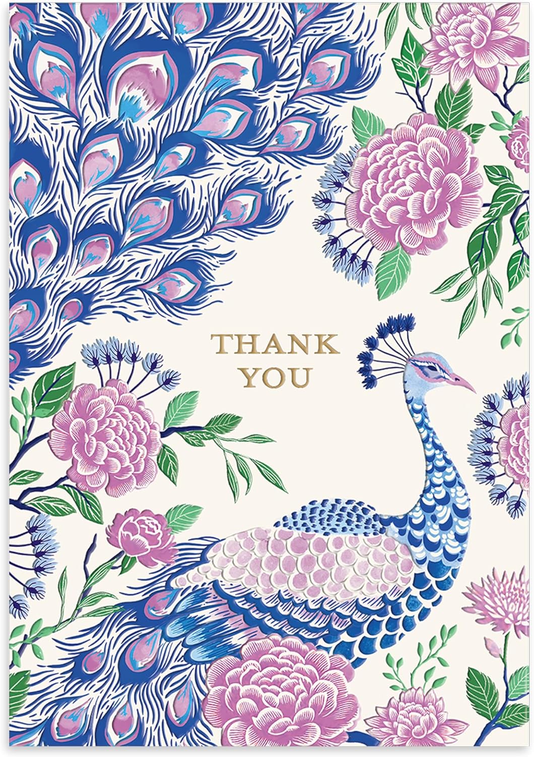 Punch Studio Thank You Cards with Envelopes - Embossed 12-Count Luxe Boxed Notecards, Peacock with Gold Foil