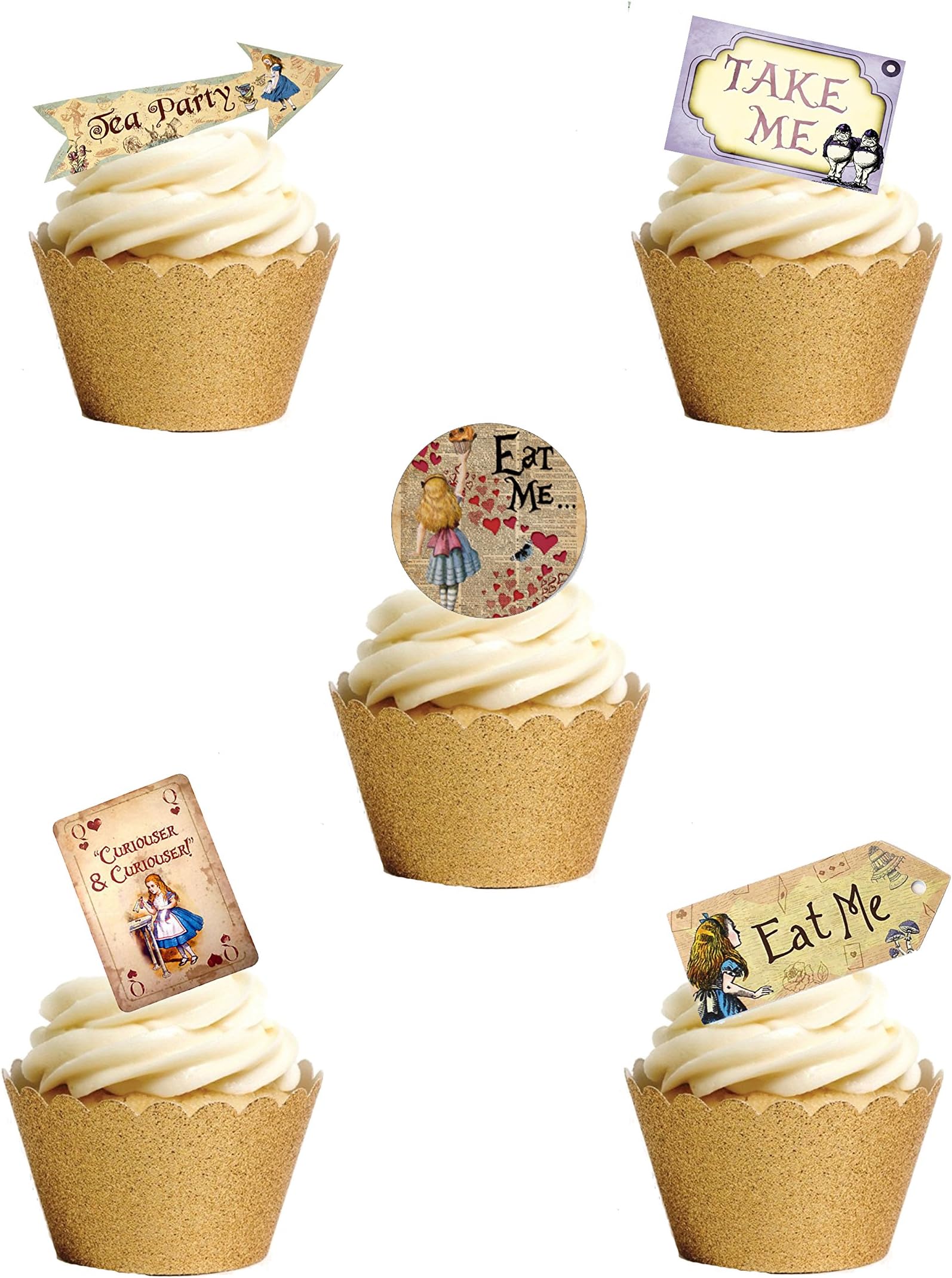 23 Stand Up Vintage Alice in Wonderland Tags & Labels Themed Edible Wafer Paper Cake Toppers Decorations