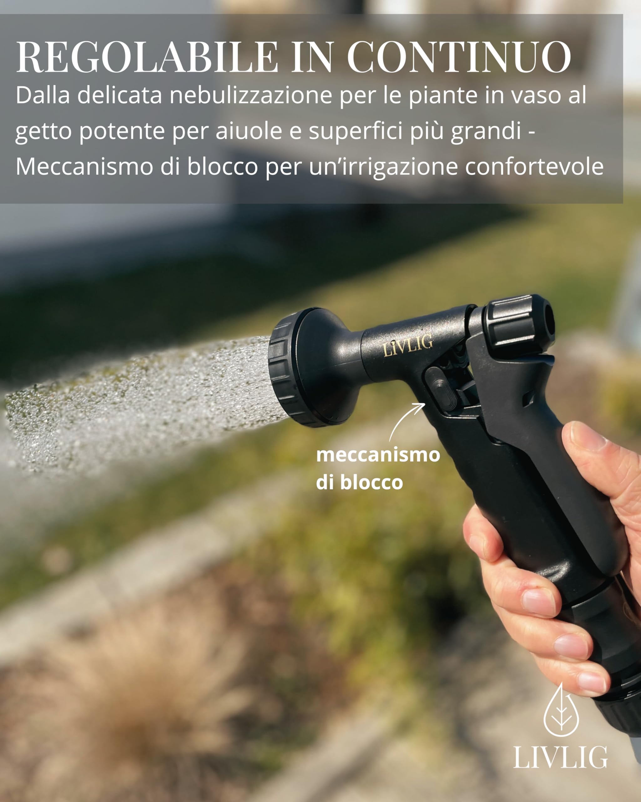 LIVLIG Tubo da giardino 30 m in set, tubo da giardino nero in materiale riciclato all'85%, tubo dell'acqua con soffione da giardino e connettore per tubo da 1/2", PureCycle