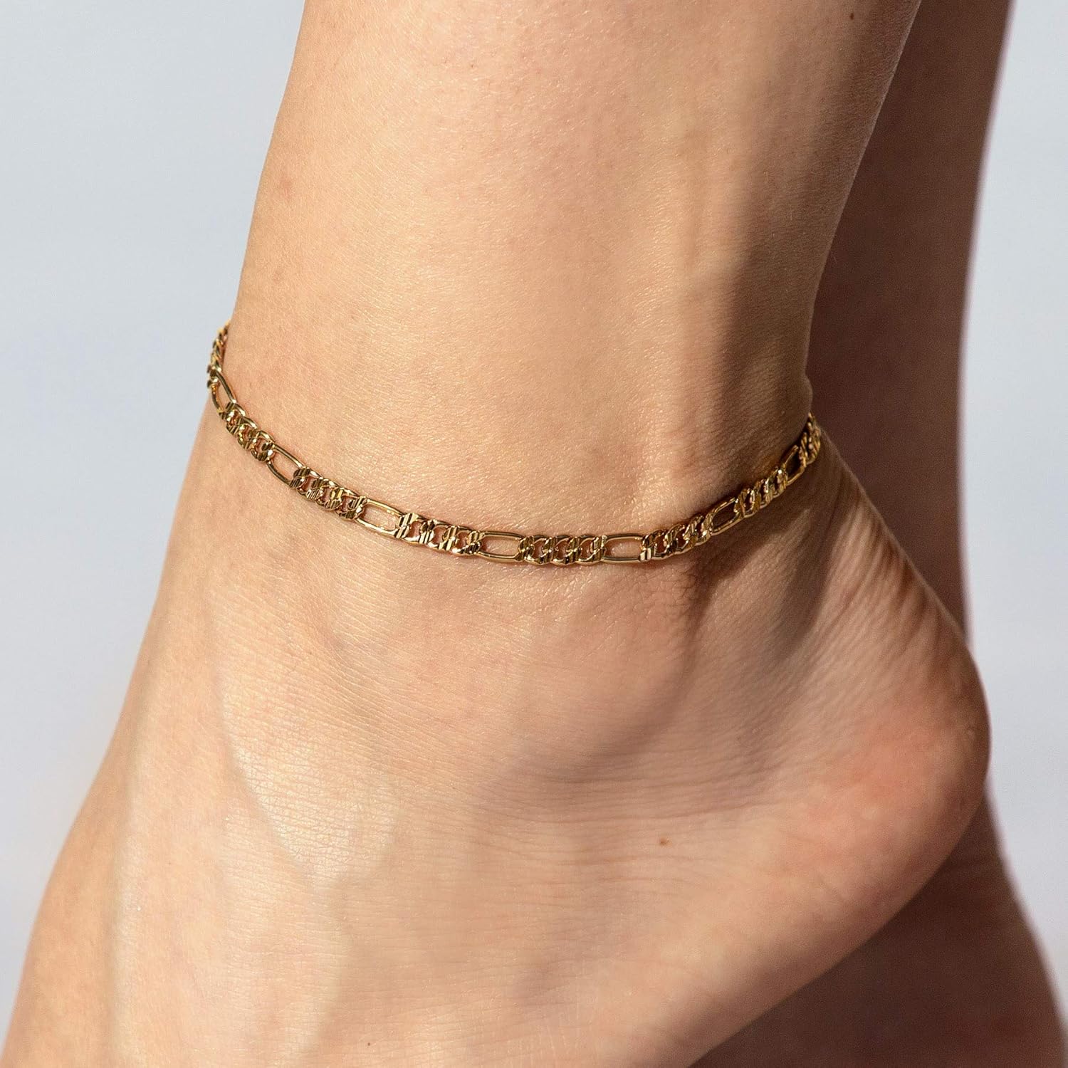 LIFETIME JEWELRY Womens Gold Anklet Swiss Cut Figaro Ankle Bracelet 24k Real Gold Plated (4mm and 5mm) - Image 2