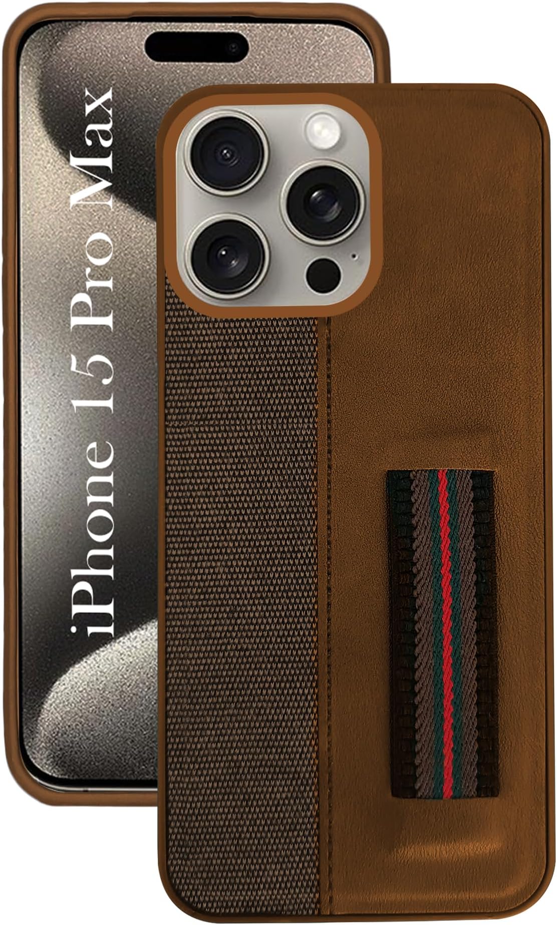 Jkobi Back Cover Case for iPhone 15 Pro Max (Professional PU Leather | Strip Chain Holder Socket | Brown)