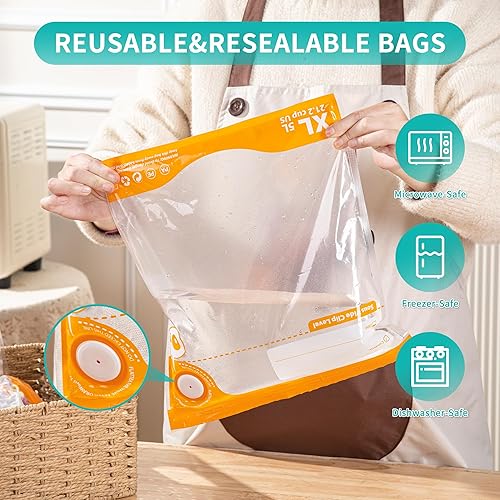 Miniatura 3 de Kit de sellado al vacío de 26 piezas, bolsas reutilizables para Sous Vide (20 bolsas + 6 clips), almacenamiento hermético de alimentos para