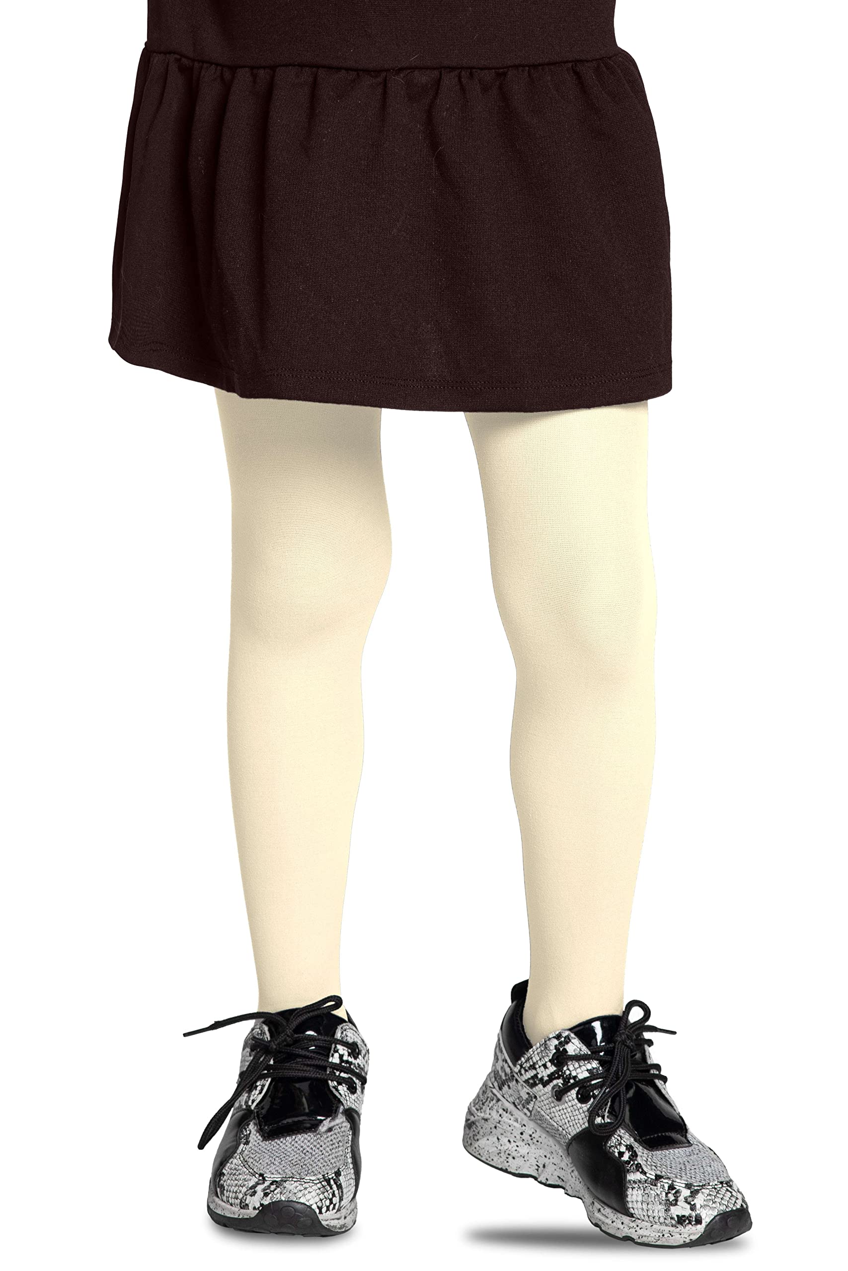 LORES Ecru Tights for Girls 40 DEN Opaque Plain Solid Footed, Soft Microfibre Ballet Tights, School Uniform Tights Kids Dance Gymnastics Everyday-wear, 11-12 Years (146/152 cm)