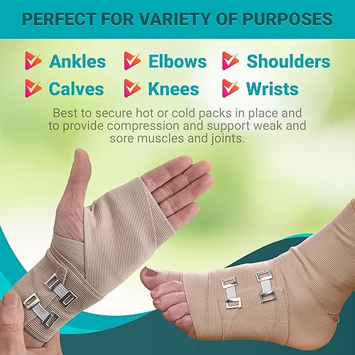 Miniatura 4 de Vendaje elástico de compresión  Calidad Premium (juego de 8) con ganchos, rollos de cinta de apoyo deportivo deportivo para tobillo, muñeca, brazo,