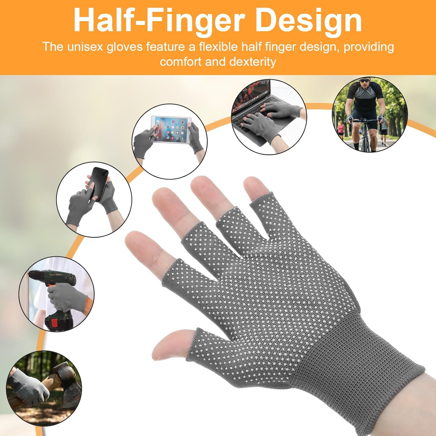 6 Pack Half-Finger Workout Gloves, Lightweight Half-Finger Slip Breathable Fingerless Work Glove Compression Gloves for Cycling Sports Motorcycle Fishing - Image 2