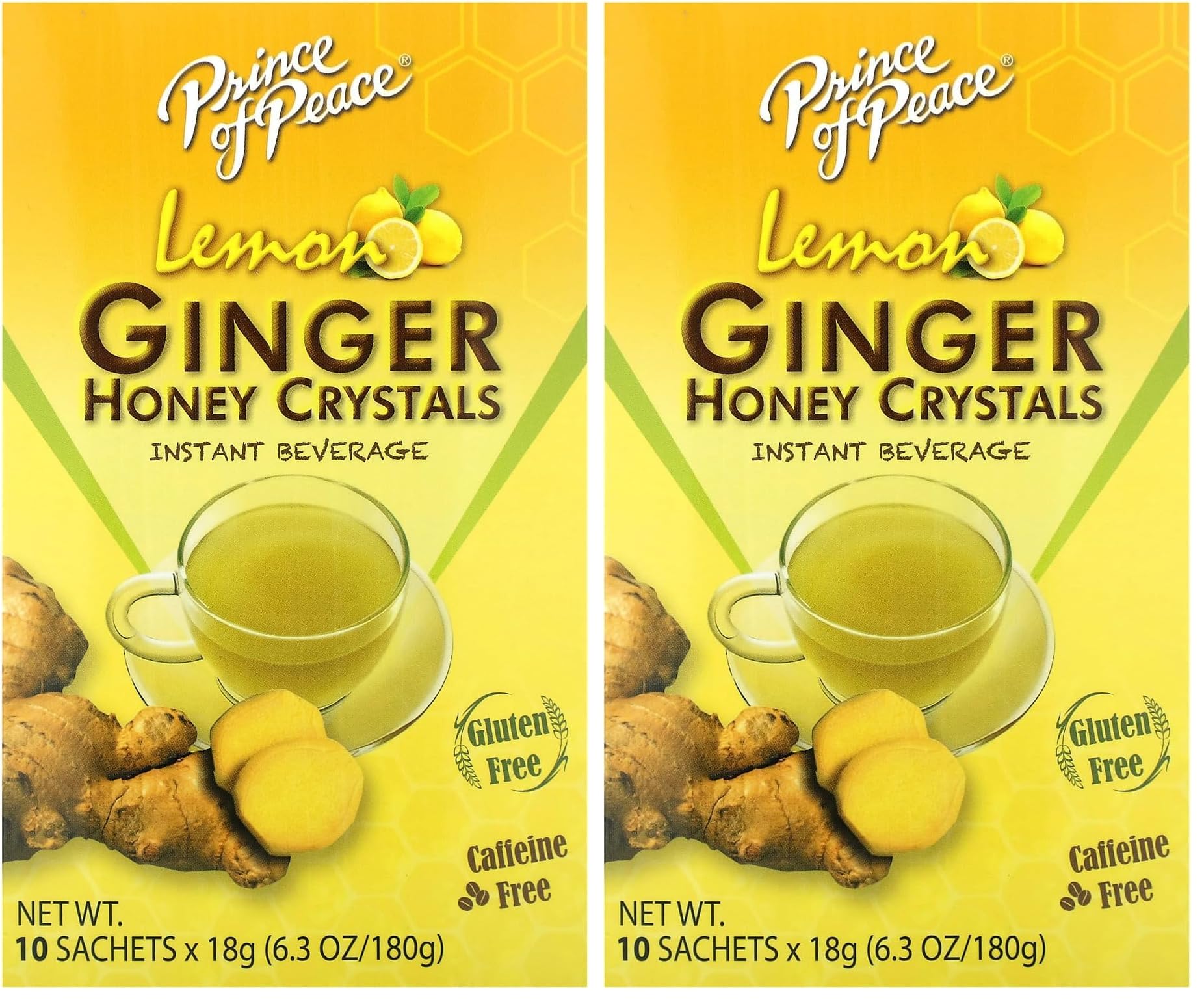 Prince of Peace Instant Natural Lemon Ginger Honey Crystals, 10 Sachets – Instant Hot or Cold Beverage for Nausea Relief and Soothes Throat – Easy to Brew Ginger and Honey Crystals 1 Count (Pack of 2)