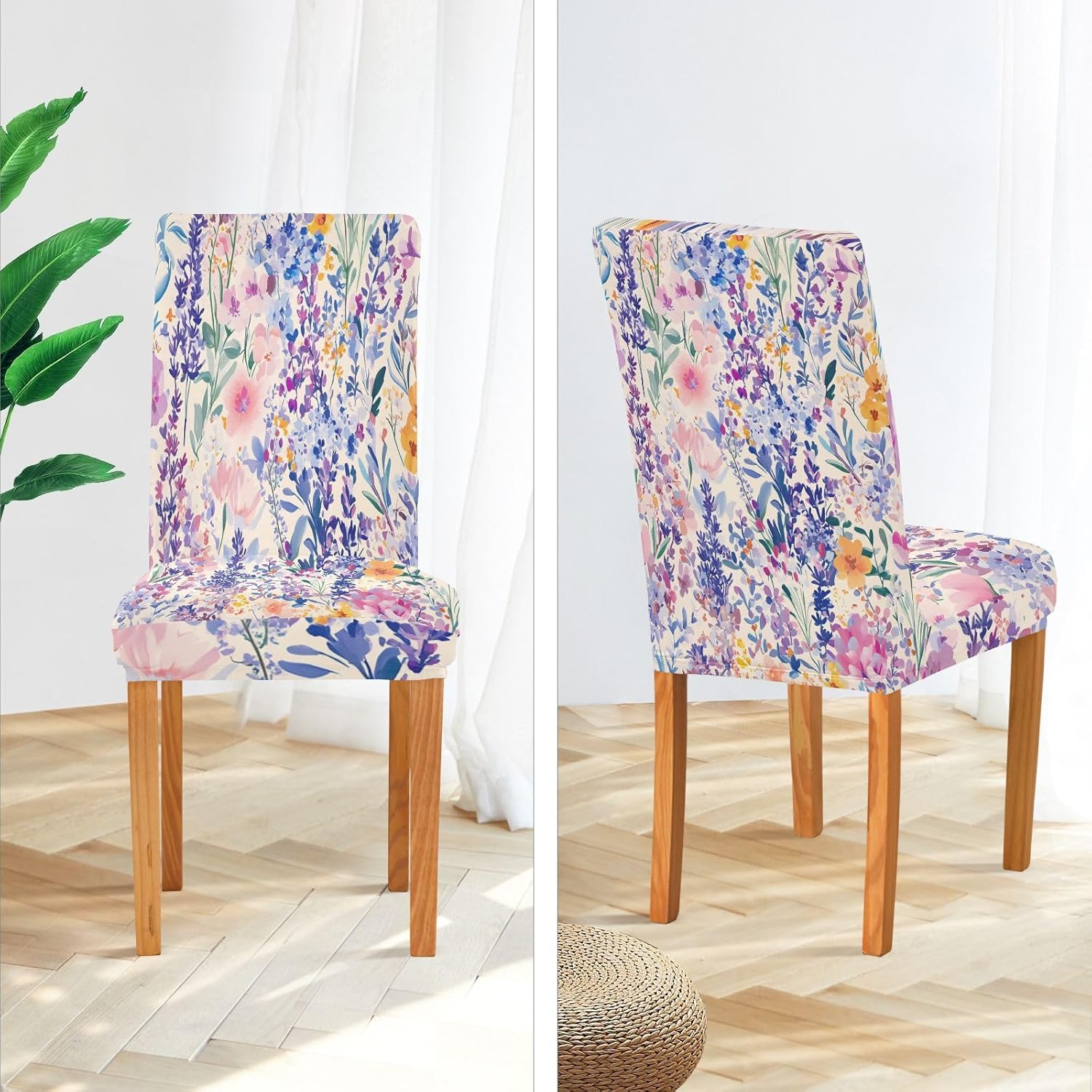 ALAZA Chair Covers for Dining Room, Beautiful Lavender Flowers in A Garden Stretch Chair Cover Sets Chair Protector Removable Washable for Ktichen Restaurant Hotel