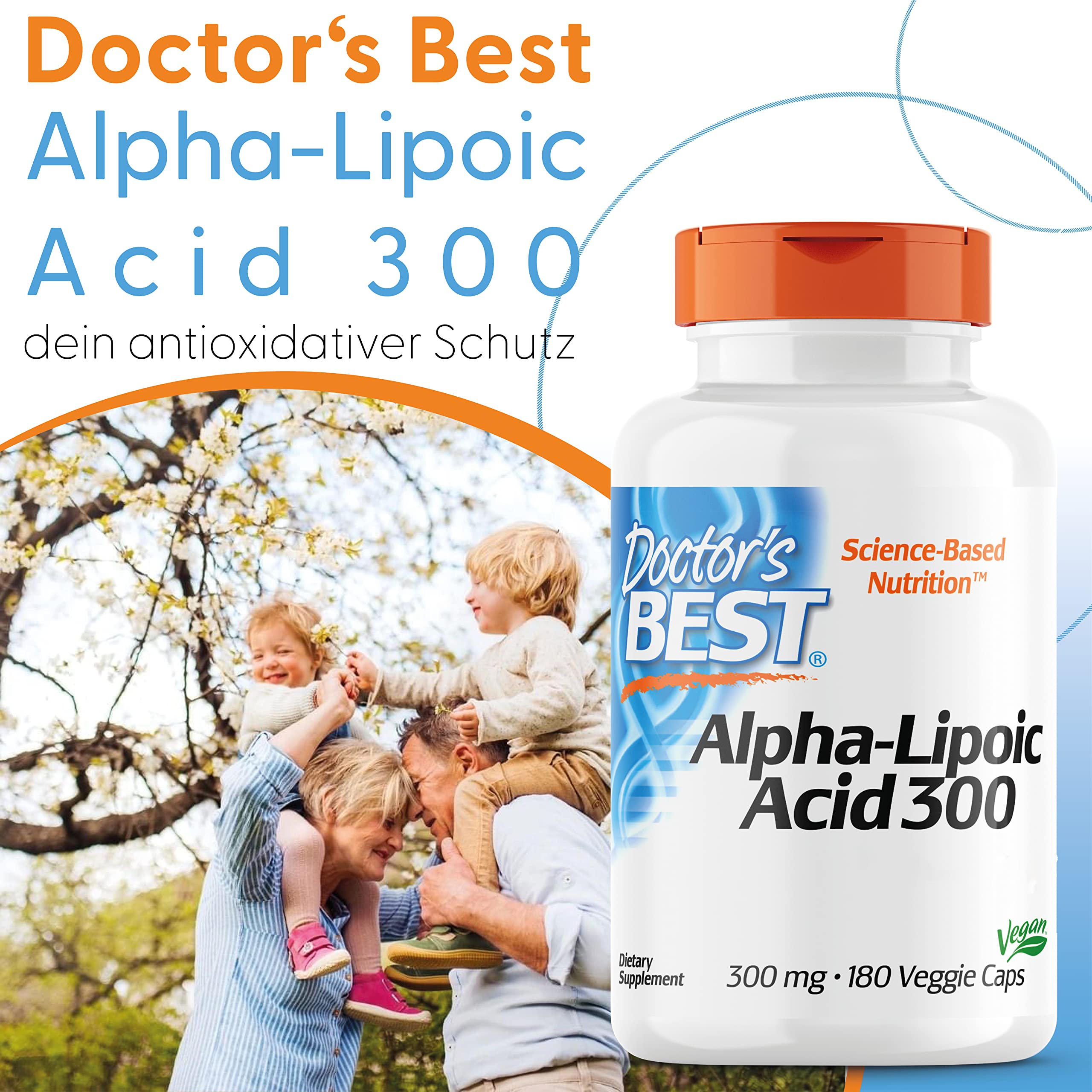 Doctor's Best, Alpha-Lipoic Acid (Alpha Liponsäure), 300 mg, 180 vegane Kapseln, Hochdosiert, Laborgeprüft, Ohne Gentechnik, Glutenfrei, Sojafrei