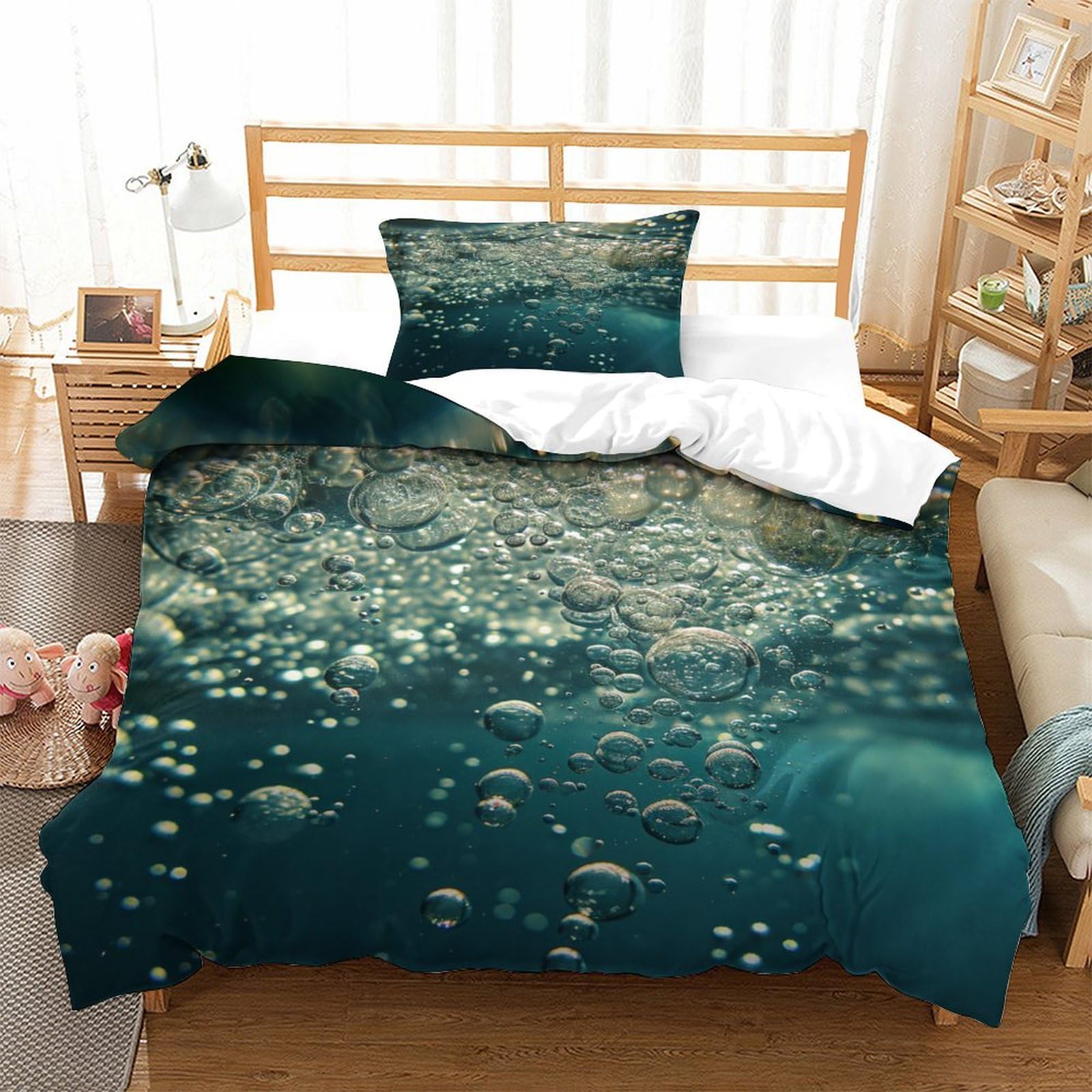P1s9u7w5y Water Ripple-3 Underwater Bubble 3D Printed Duvet Cover Set 3Pcs Microfiber Ocean Foam Bedding Set Single（135X200cm）