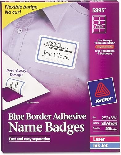 Avery 5895 Insignias de nombre láserinyección de tinta, 2-13 pulgadas x3-38 pulgadas, 400BX, borde BE