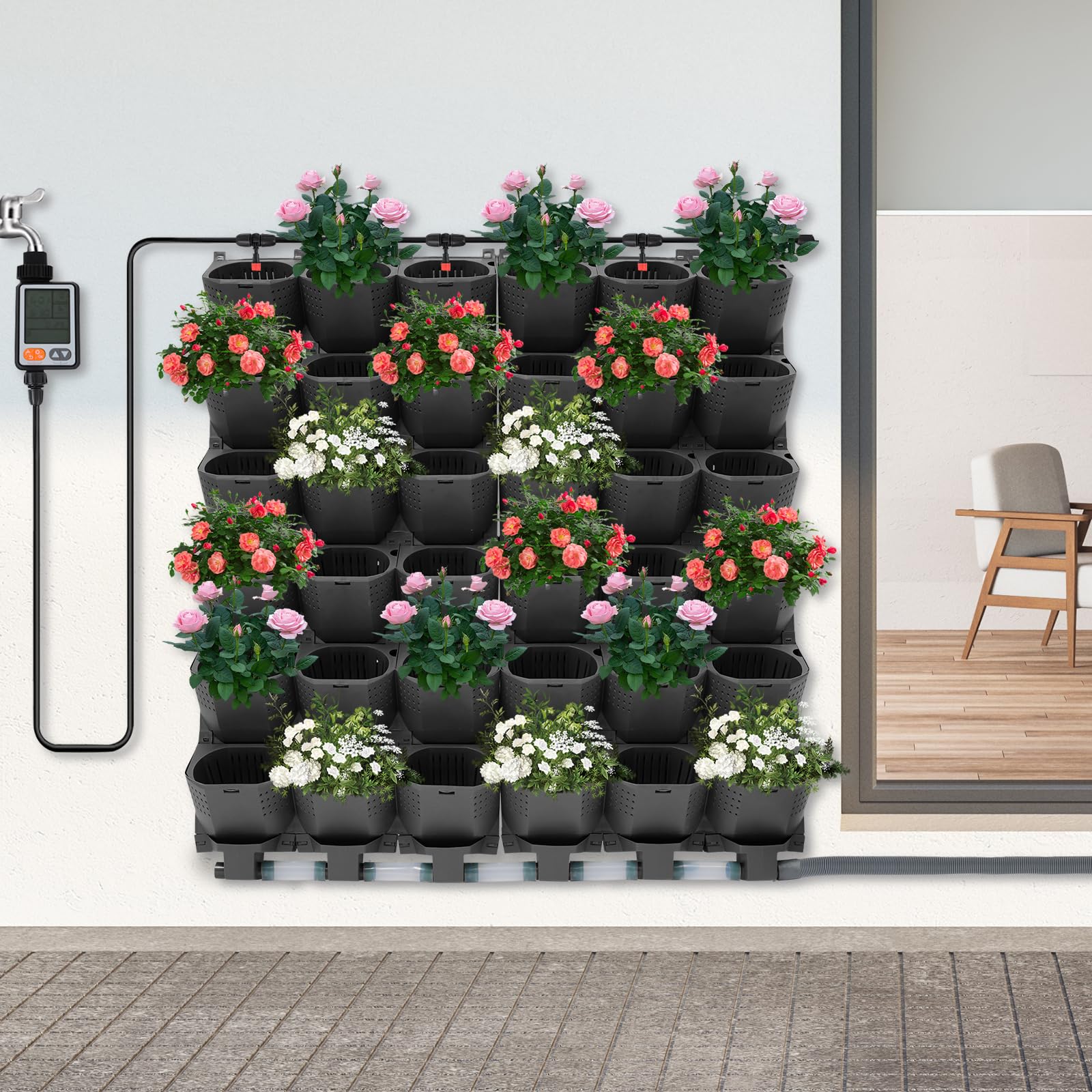 36 Löcher Hängende Vertikaler Garten-Wand-Pflanzgefäß, Wandmontierter Pflanztaschen, Selbstbewässerende Hängende Pflanzbeutel Platzsparende Blume Topfhalter für Innen- und Außenbereich 100x118.5cm