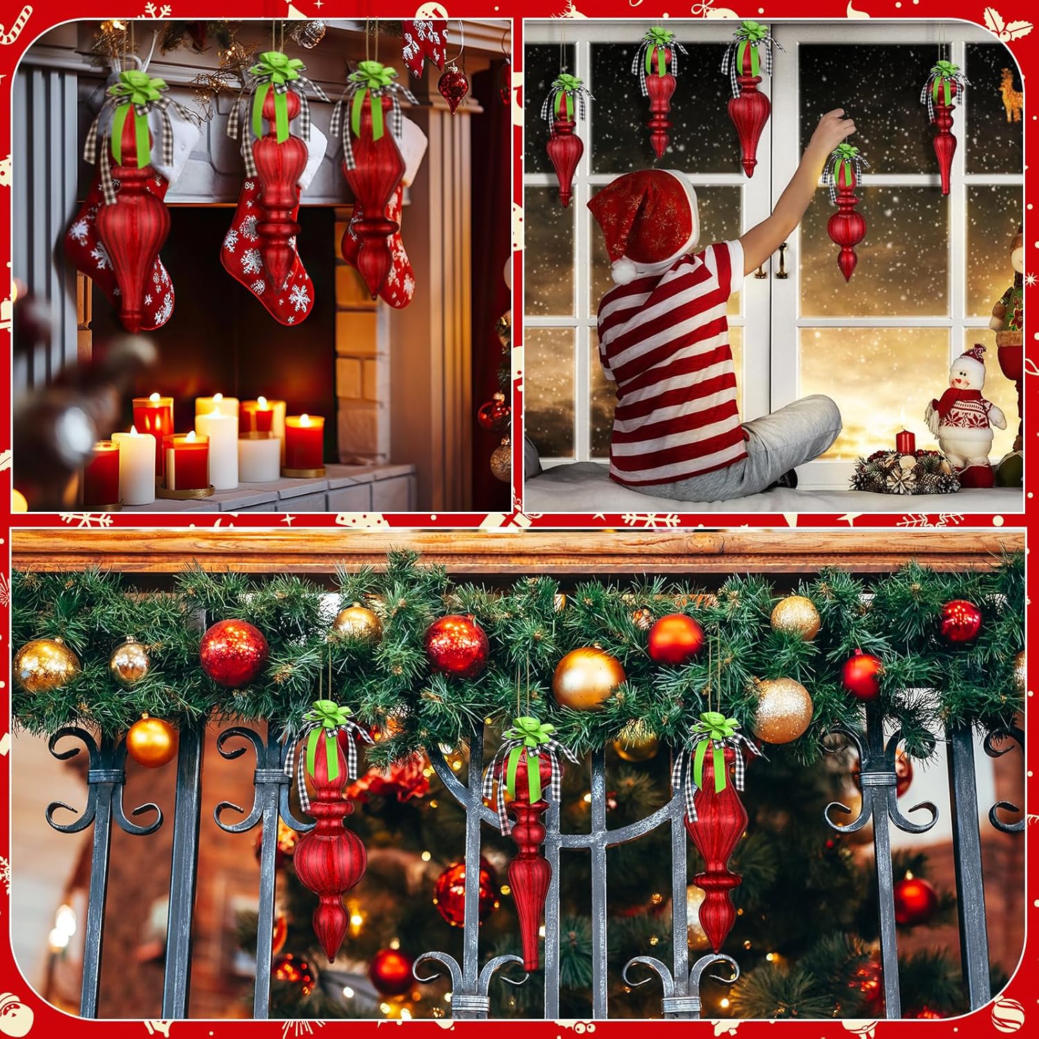 Liliful 6 Pcs 6.3 Inch Burgundy Red Mercury Glass Finial Christmas Hanging Finials Ornaments Assorted Mercury Glass Decor for Christmas Xmas Tree Vintage Holiday Decoration - Image 6