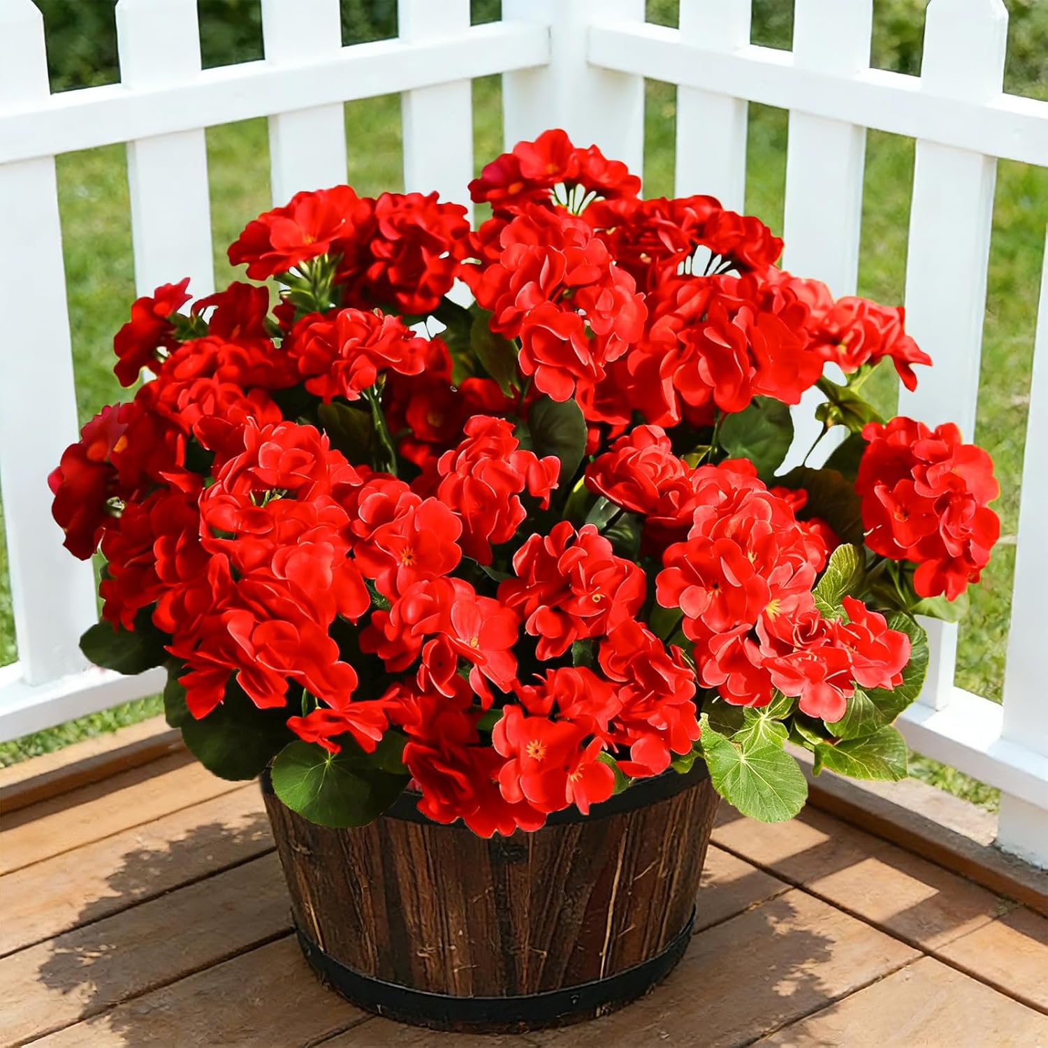 12 Pcs Artificial Flowers for Outdoors, Fake Outdoor Flowers, Red Artificial Geraniums Plastic Flowers, Fake Plant for Outside, Silk Faux Flowers for Outdoor UV Resistant for Front Porch