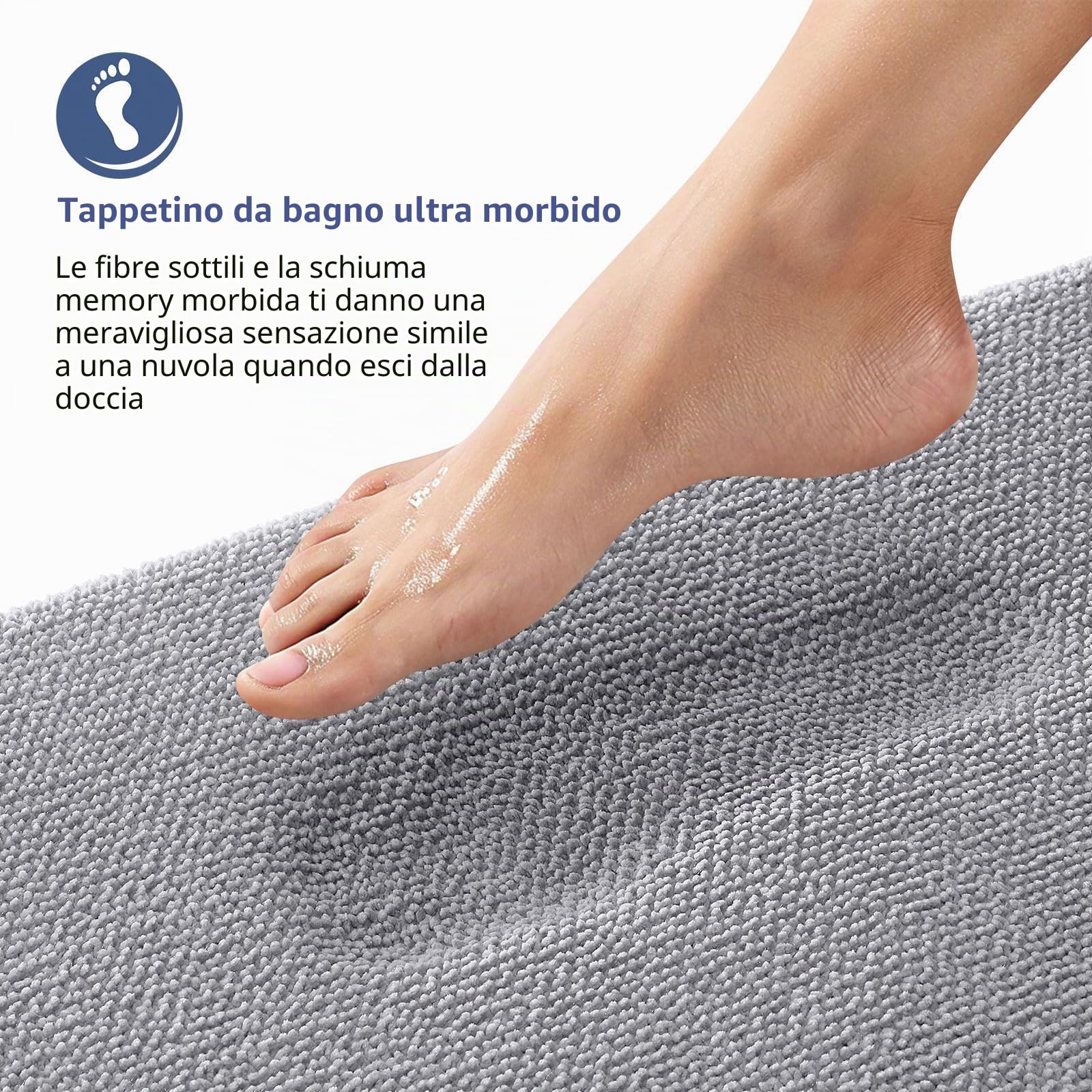 Homaxy Tappeto da bagno in memory foam, morbido, antiscivolo, lavabile, spesso, assorbente, per il bagno, 60 x 120 cm, grigio