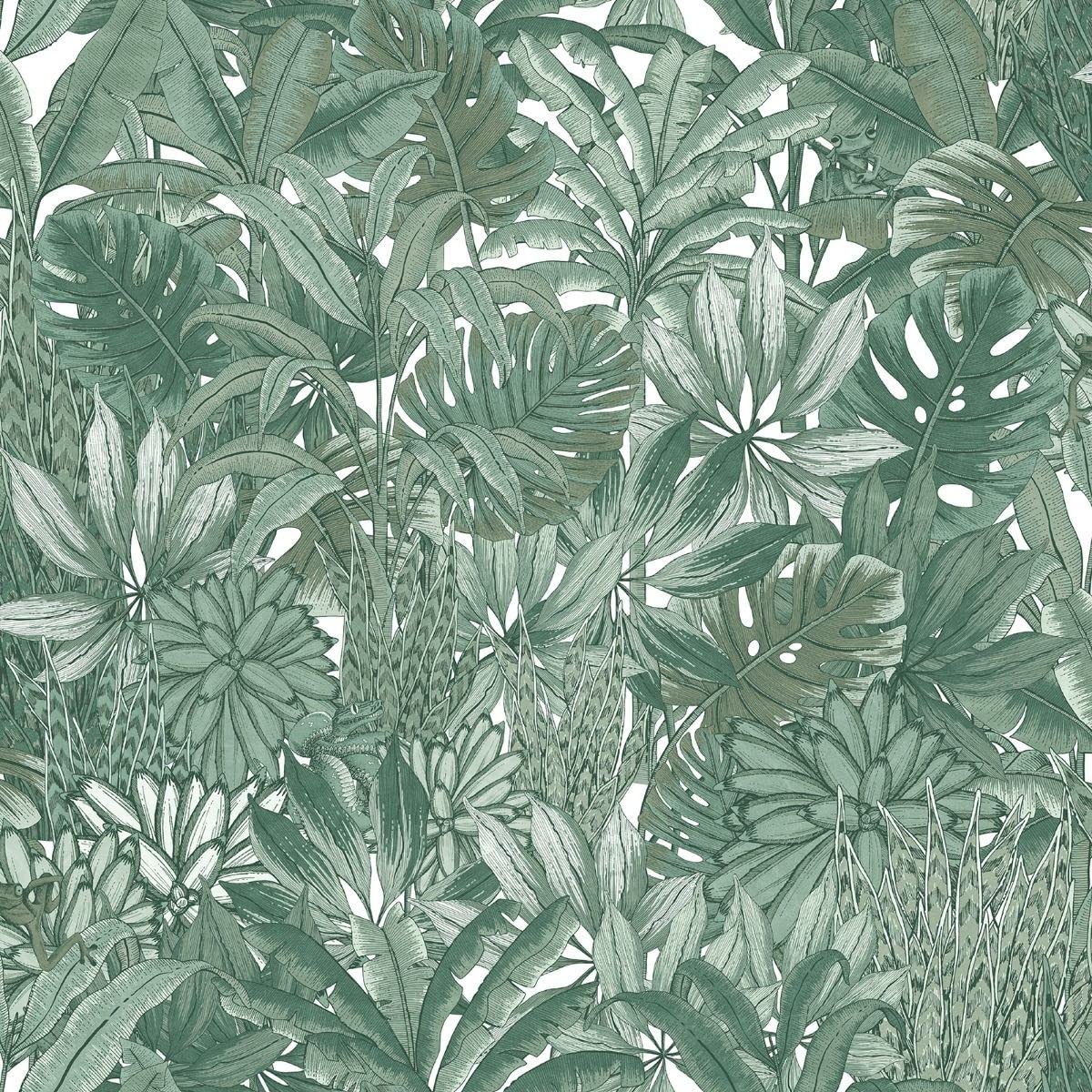 Muriva Lush Forest Green Wallpaper - Tropical Jungle Foliage Print - 10m x 53cm