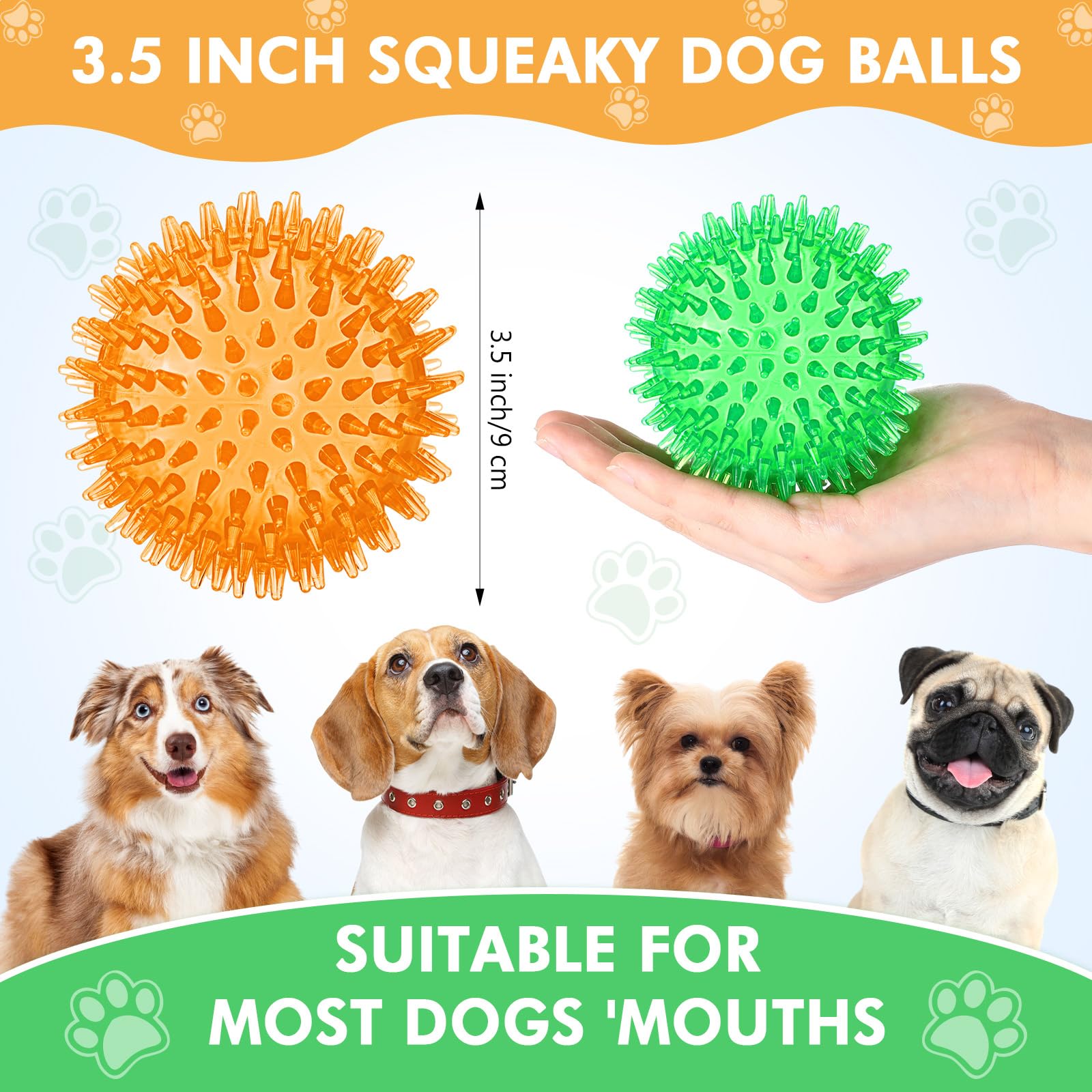 Lot de 36 balles couinantes pour chien de 8,9 cm, balles à picots à mâcher pour faire ses dents, jouer, rapporter, récupérer, mâcher agressif durable, 3 couleurs