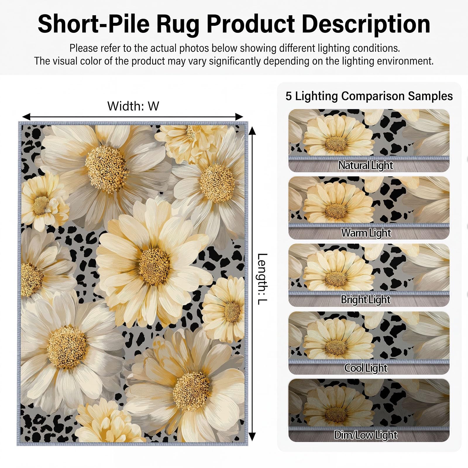Generisch Tappeto lavabile a pelo corto per camera da letto, stampa floreale, antiscivolo, morbido, per bagno, sala da pranzo, corridoio, grande, 80 x 150 cm