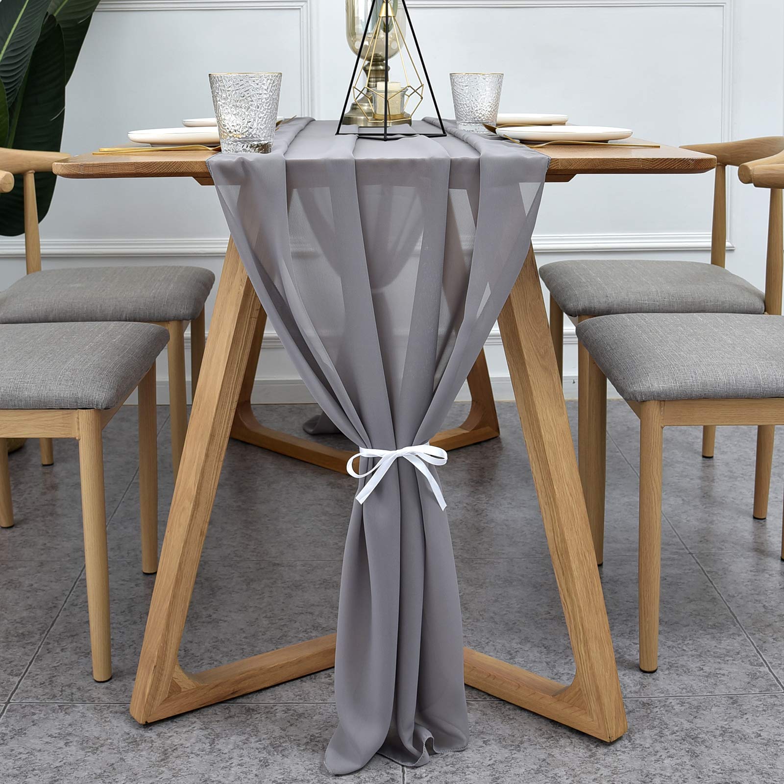 Hipinger Chiffon Table Runner 28 x 120 Inches, 10 FT Sheer Table Runners for Wedding Reception Top, Bridal & Baby Shower, Birthday Party, Boho Christmas Party Table Decoration Grey 2 Pack