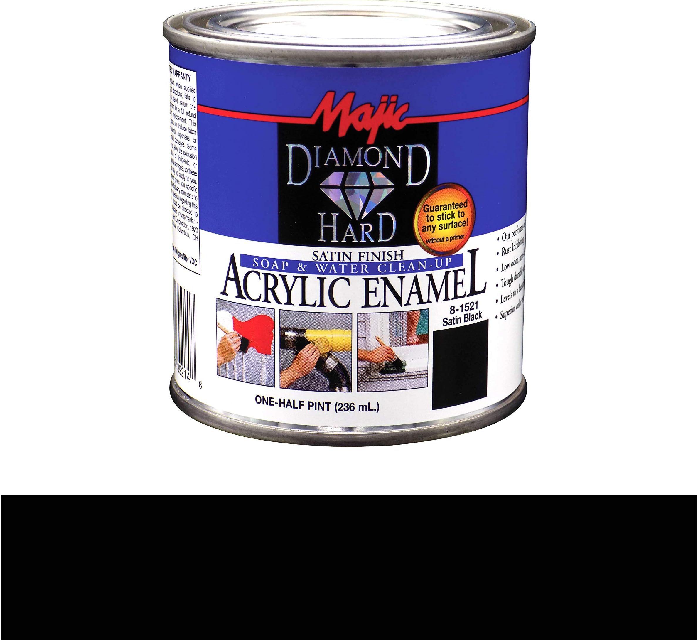 Majic Paints Diamond Hard Acrylic Enamel Satin Paint, 8-Ounce, Satin Black