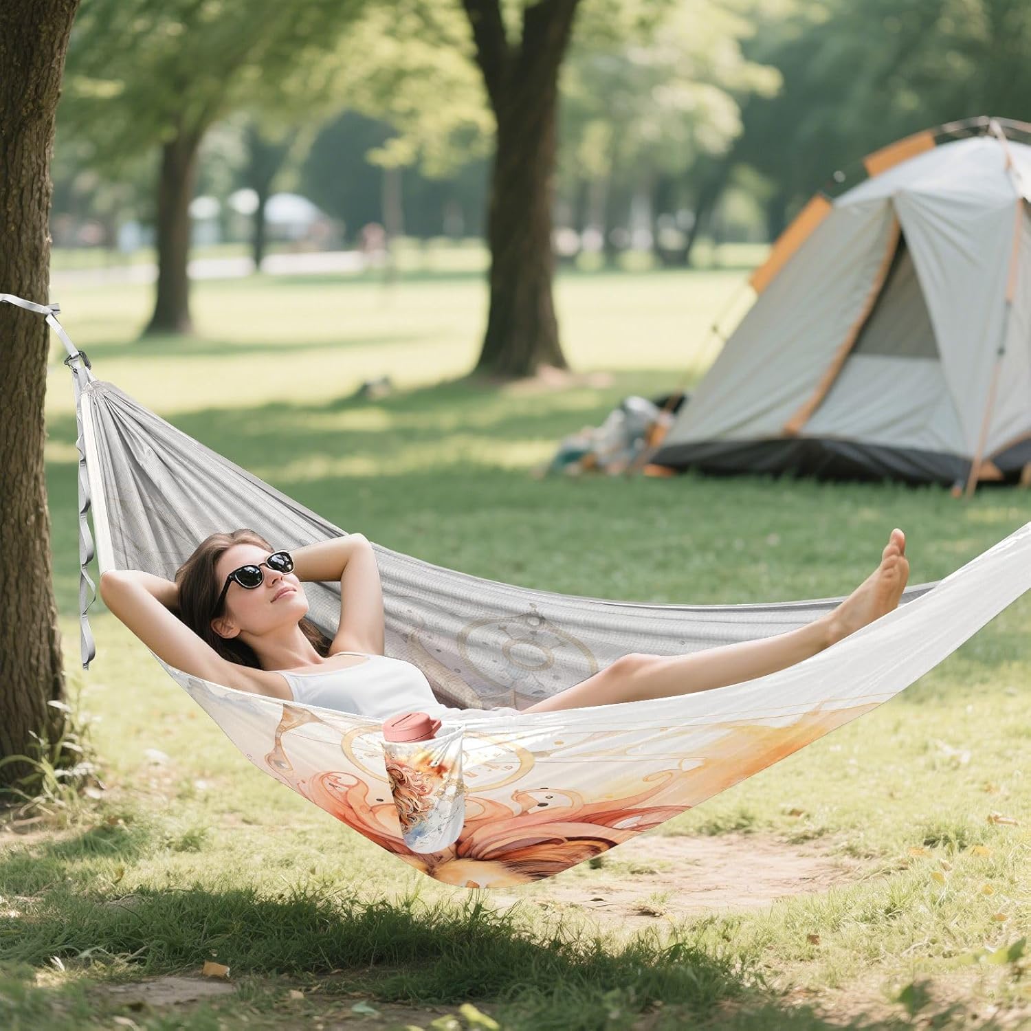 ALAZA King of Lion Camping Hammocks Single or 2 Person 500 lbs Portable Parachute Travel Hammock w/Tree Straps for Hiking Backpacking Indoor Outdoor