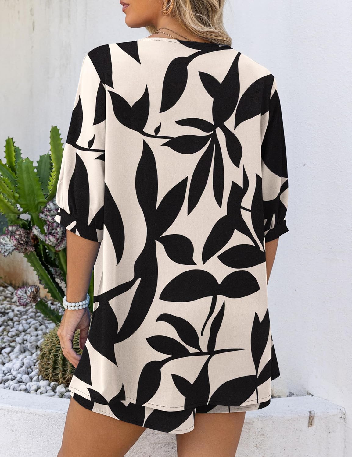 VERABENDI 2 Piece Beach Cover Up Set – Kimono Top & Elastic Waist Shorts, Tropical Print Vacation Outfits for Resort & Cruise - Image 3