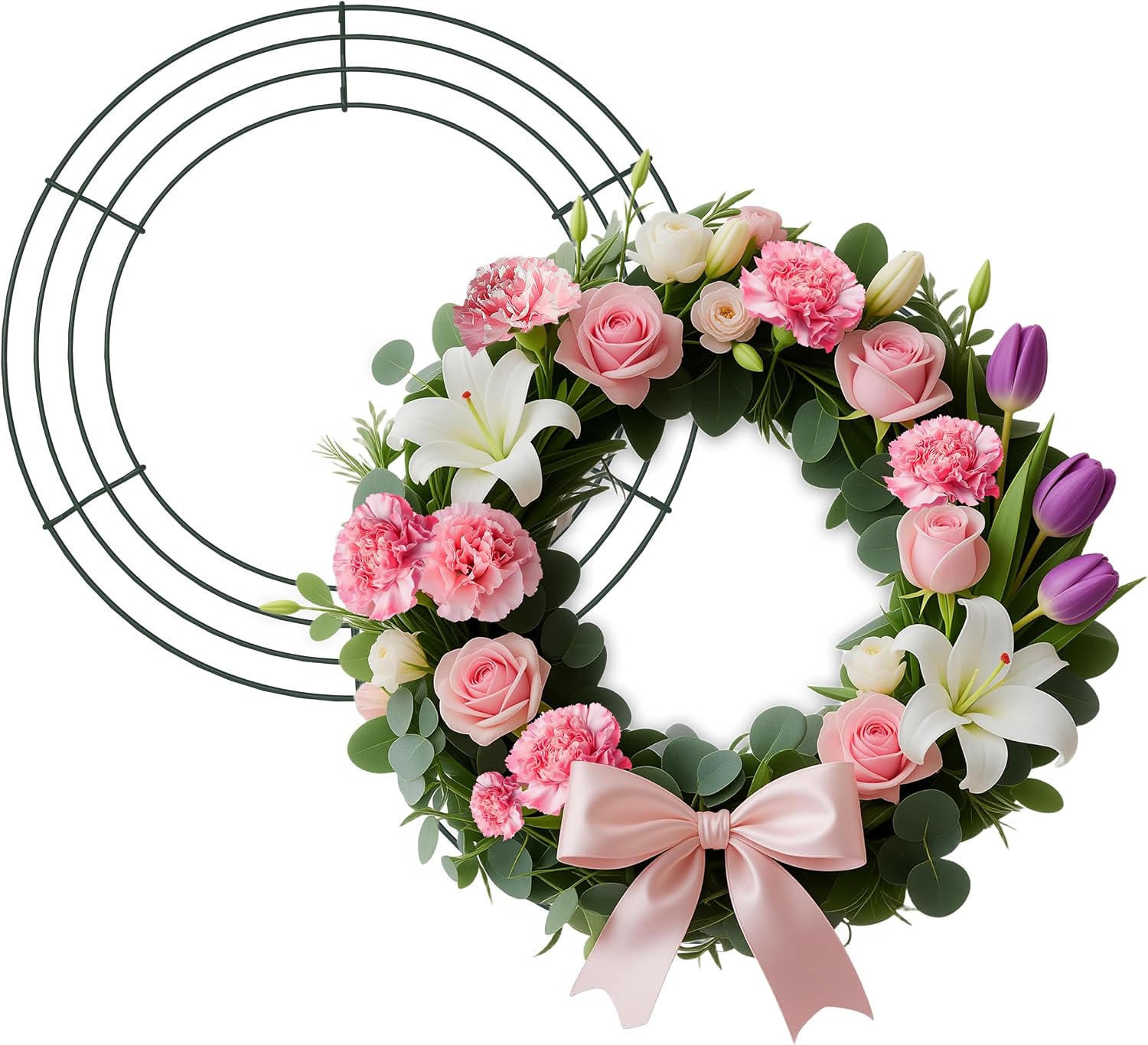 2 Pack 12 Inch Metal Wire Wreath Frame with Ring Design, Dark Green, Sturdy, for Front Door, DIY Crafts, Floral Projects, Home Decor, Weddings, Parties, Valentine's Day, Festivals and Events