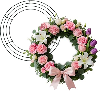 2 Pack 12 Inch Wire Wreath Frame Dark Green Round Metal Rings | Sturdy DIY Crafts Floral Form Supply for Front Door, Christmas, Weddings, New Year Party, Holiday