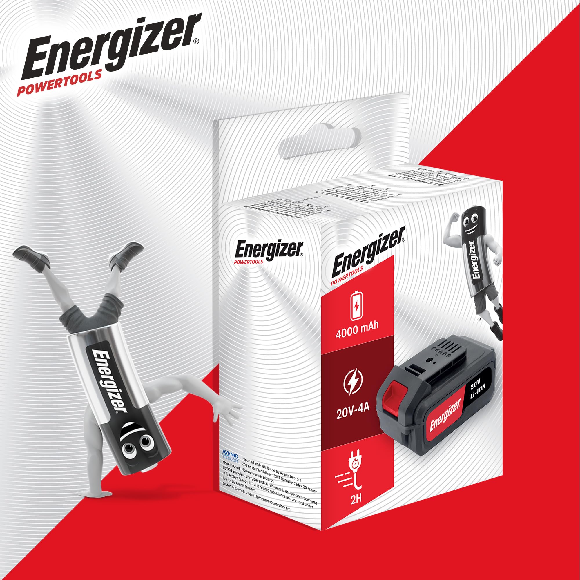 Energizer 20V 4A Lithium-ION Battery – High Capacity 80Wh – Compatible with Power Tools – 120-Minute Fast Charge, Robust and Powerful