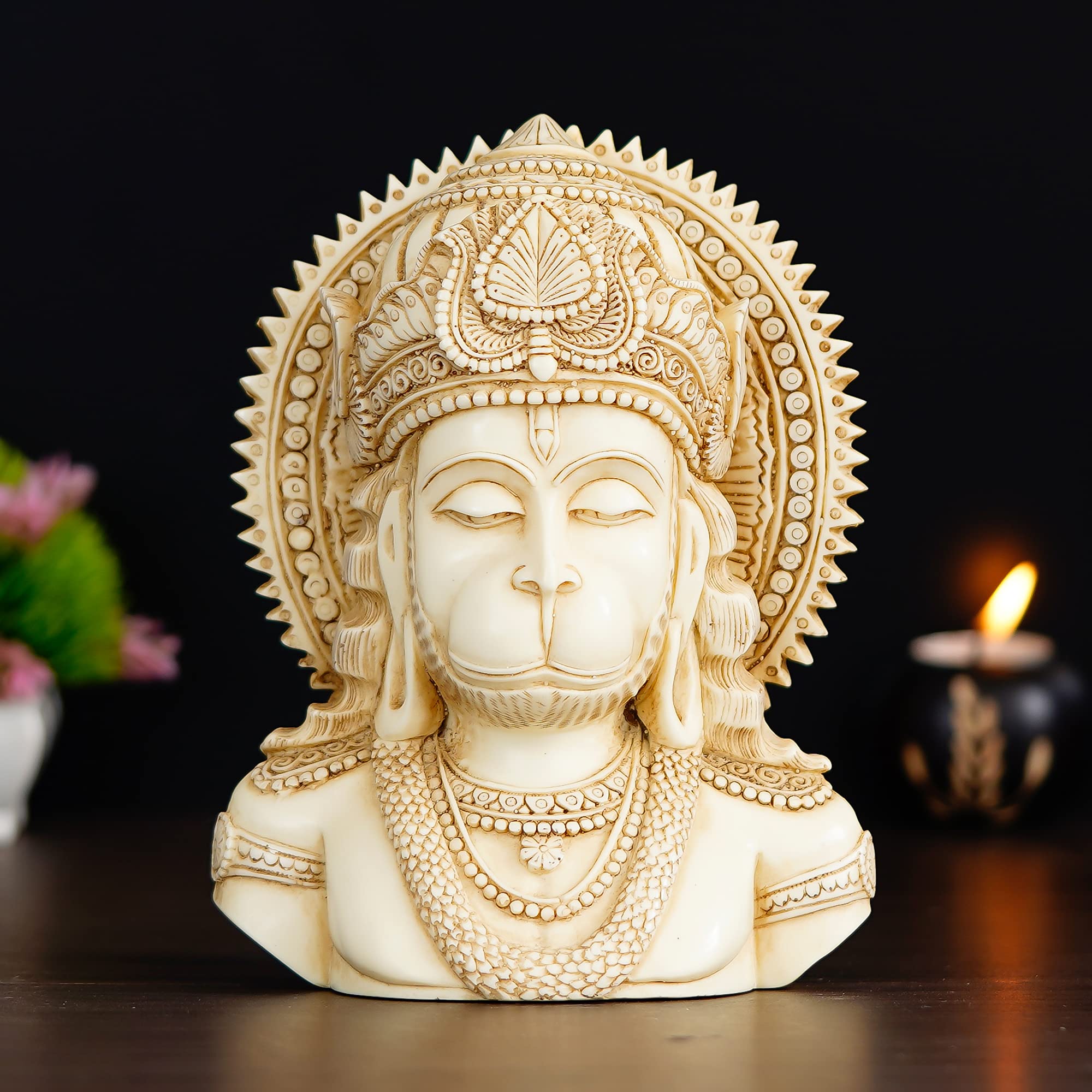 Buy Marble Dust Lord Mahavir Hanuman Head/Bust Hanumans Idol Marble Dust Statue for Home Temple