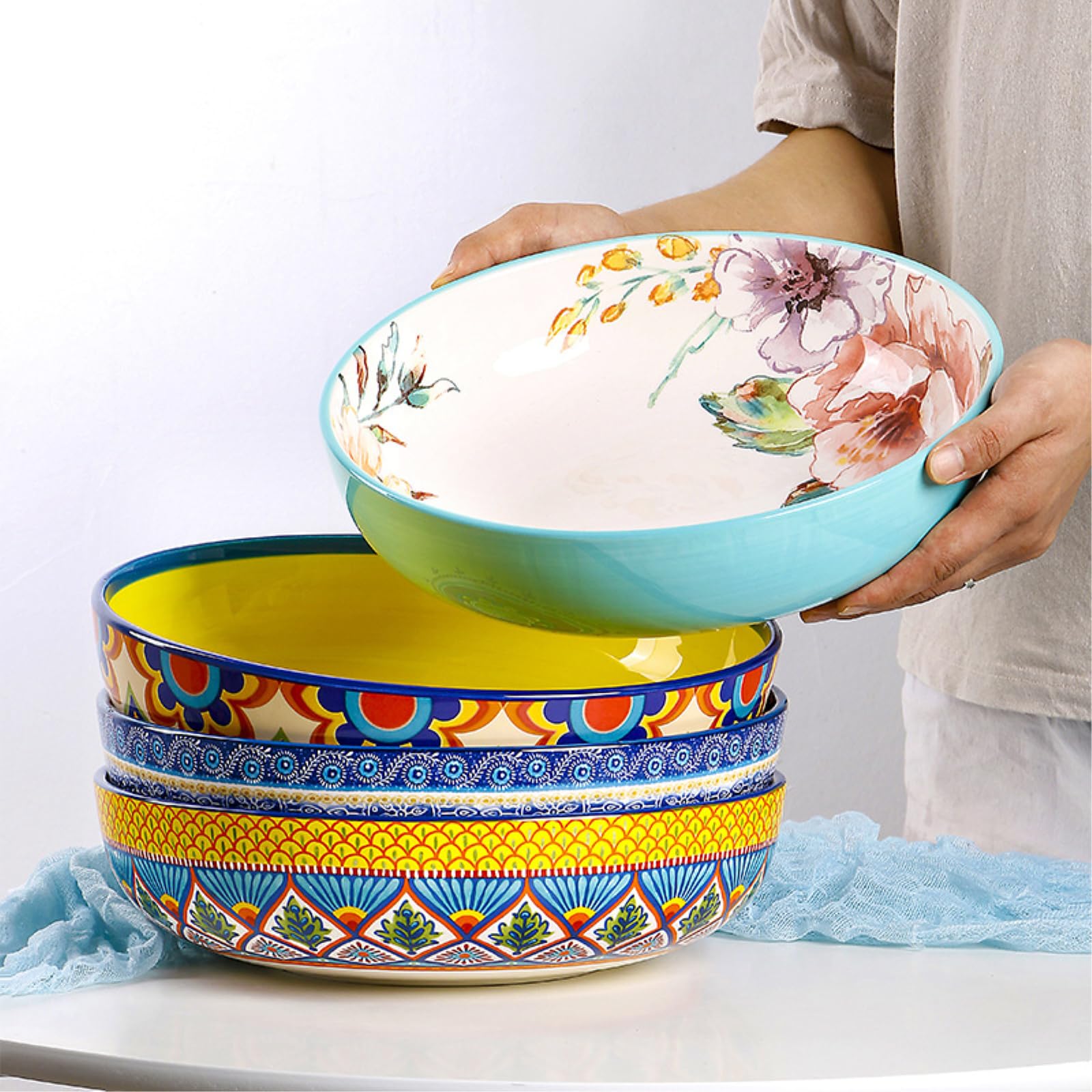 Bol à salade rond pastoral sous glaçure - Style latin - 30,5 cm - Bol à salade (31 cm)