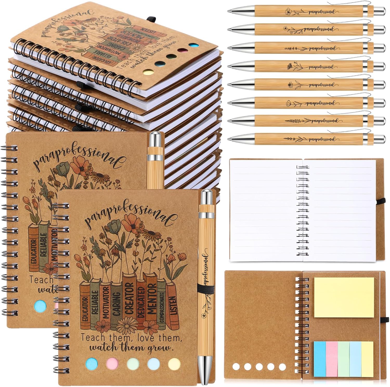 Jetec 24 Set Dental Assistant Dentist Appreciation Gifts Bulk Included Thank You for Dental Spiral Journals with Sticky Notes Bamboo Ballpoint Pens for Tooth Oral Health Hygienist Notebook Supplies