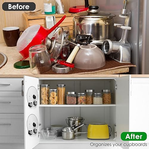 Miniatura 5 de 5 pares de organizadores de tapas de olla para puerta de gabinete, soporte de tapa de olla de acero inoxidable perforable y adhesivo, soportes