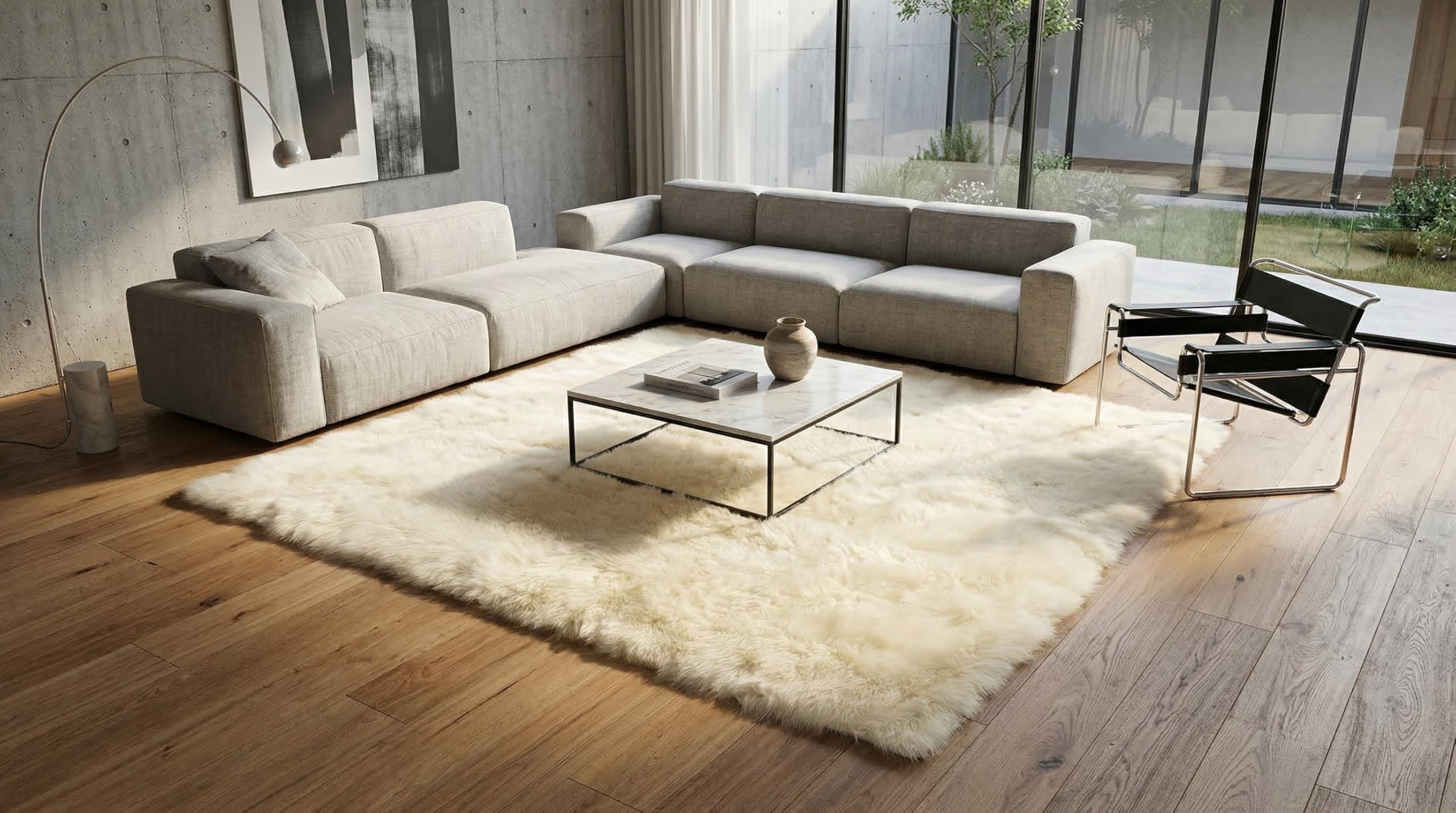 generisch Lammfell Teppich Creme Weiß Champagner 200 x 200 cm mit 8 Schwedischen Lammfellen