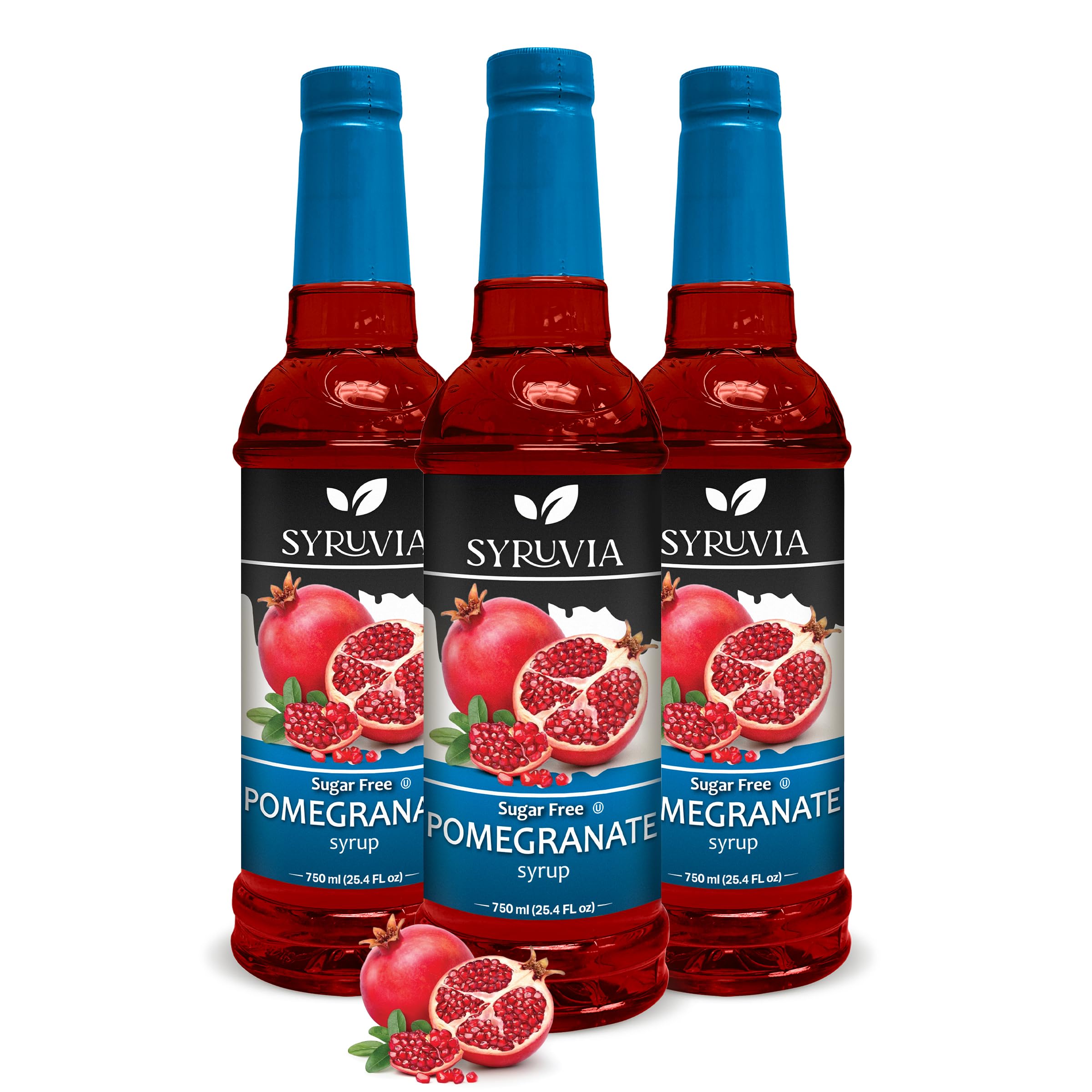 Syruvia Sugar-Free Pomegranate Syrup - 25.4 fl oz. Premium Flavoring Syrup. 0 Calories, Kosher, and Gluten-Free. Ideal for Enhancing Tea, Italian Sodas, Beverages, Desserts, Ice Cream, Cocktails, and Mocktails.