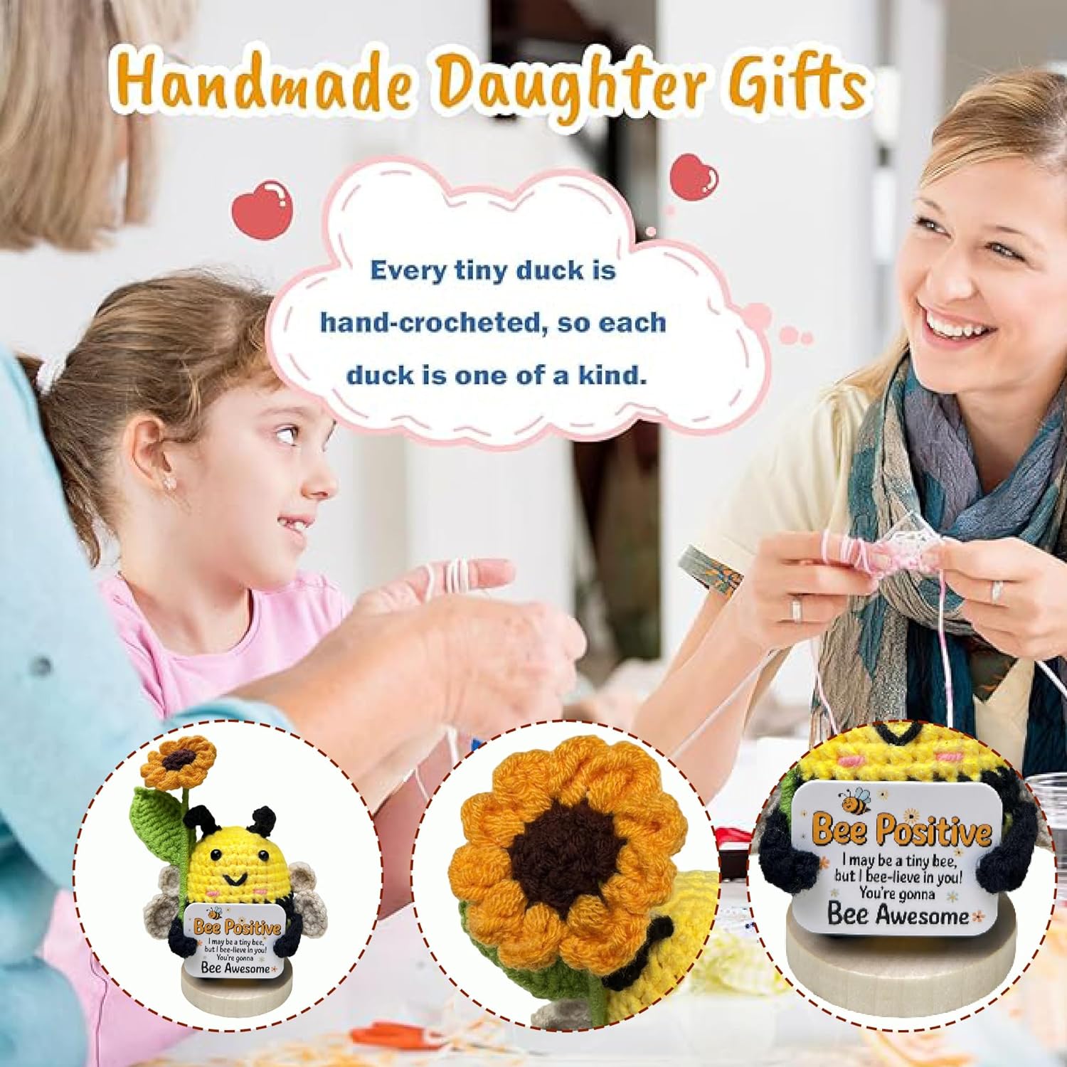 Emotional Support Crochet Positive Bee Animal Appreciation Messages Gifts, Positive Emotional Handmade Crochet Animal Decor Stuff Gifts for Women Men Friends - Image 4