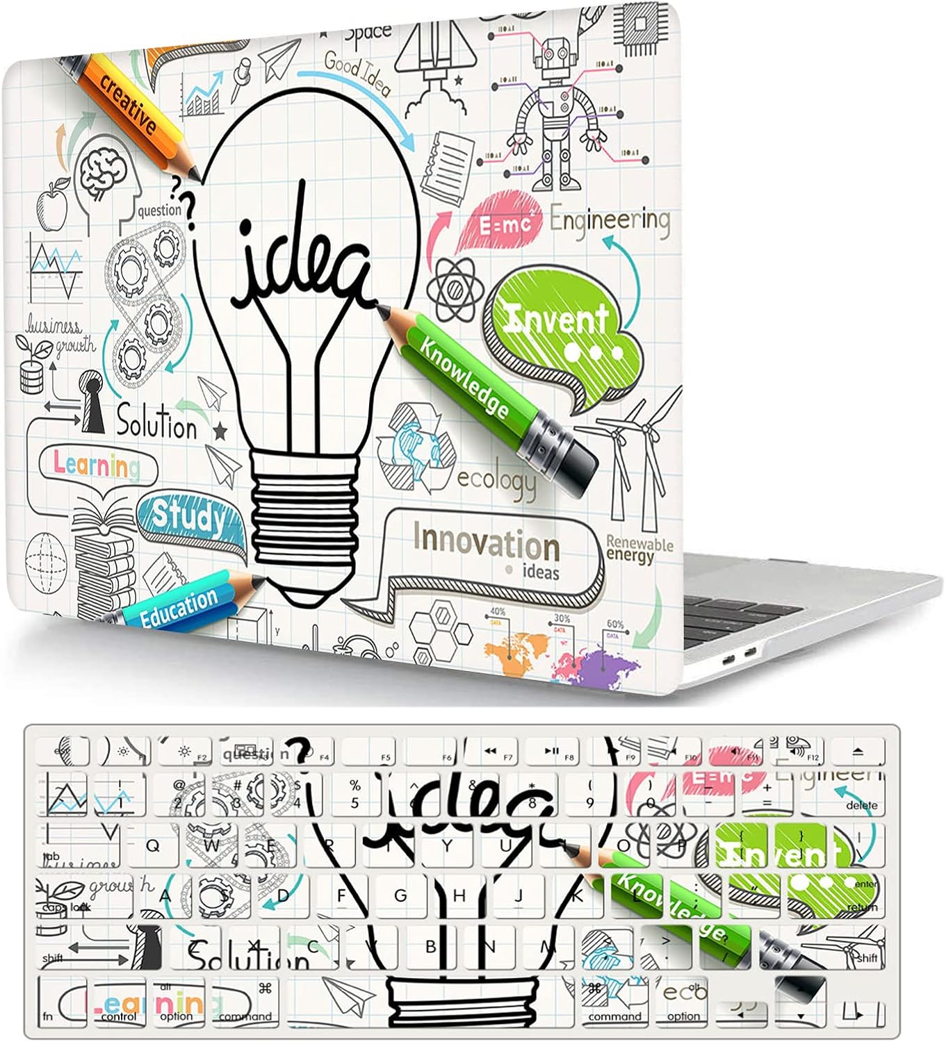 Laptop Case Compatible with New MacBook Pro 15 Inch Case 2019 2018 2017 2016 Release A1990 A1707 with Touch Bar and Touch ID, Plastic Hard Shell Cover Case & Keyboard Cover Skin - Creative Bulb