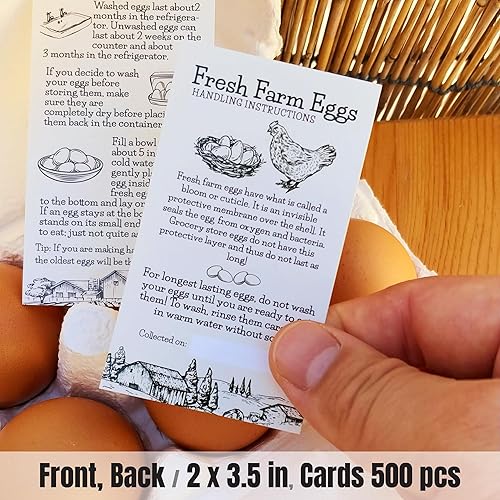 Miniatura 3 de 500 piezas - Etiquetas de tarjetas de instrucciones de cuidado de manejo de huevos frescos de granja premium  4, 6, 12, 15, 18, 30, 48, 50 cajas de