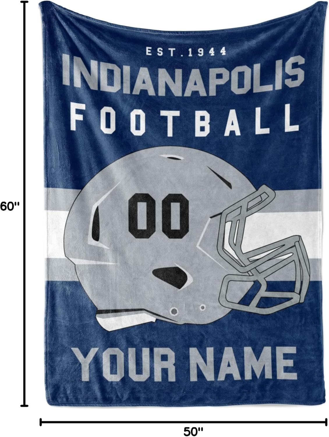 Personalized Football Throw Blanket for Kids and Adults | Warm and Soft Plush | American Football Custom Fan Gift with Helmet Number, Name, City, and Team Colors (50x60 Fleece - Indianapolis)