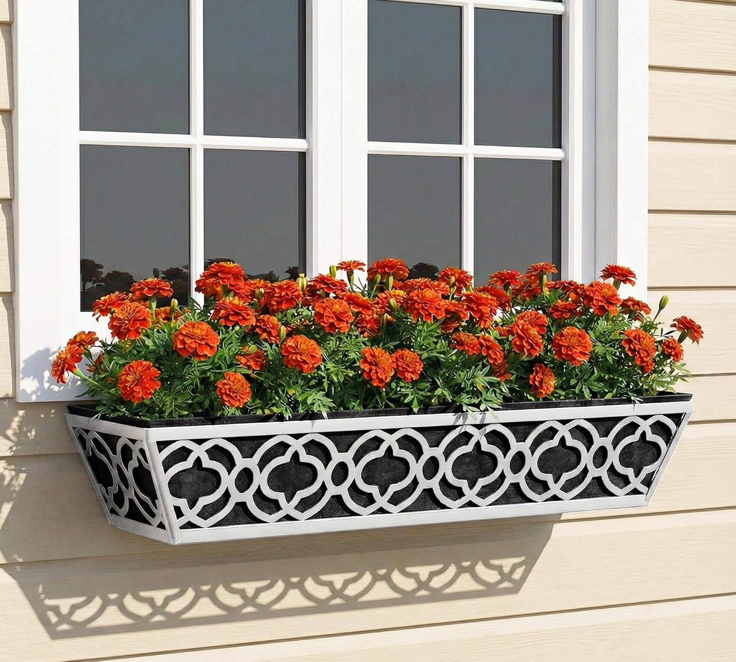 Y&M 24'' Railing Planter Box Set with Black Non-Woven Liner, Gray Metal Large Hanging Flower Boxes with Adjustable Brackets for Fence, Deck, Balcony, and Garden - 2 Pcs