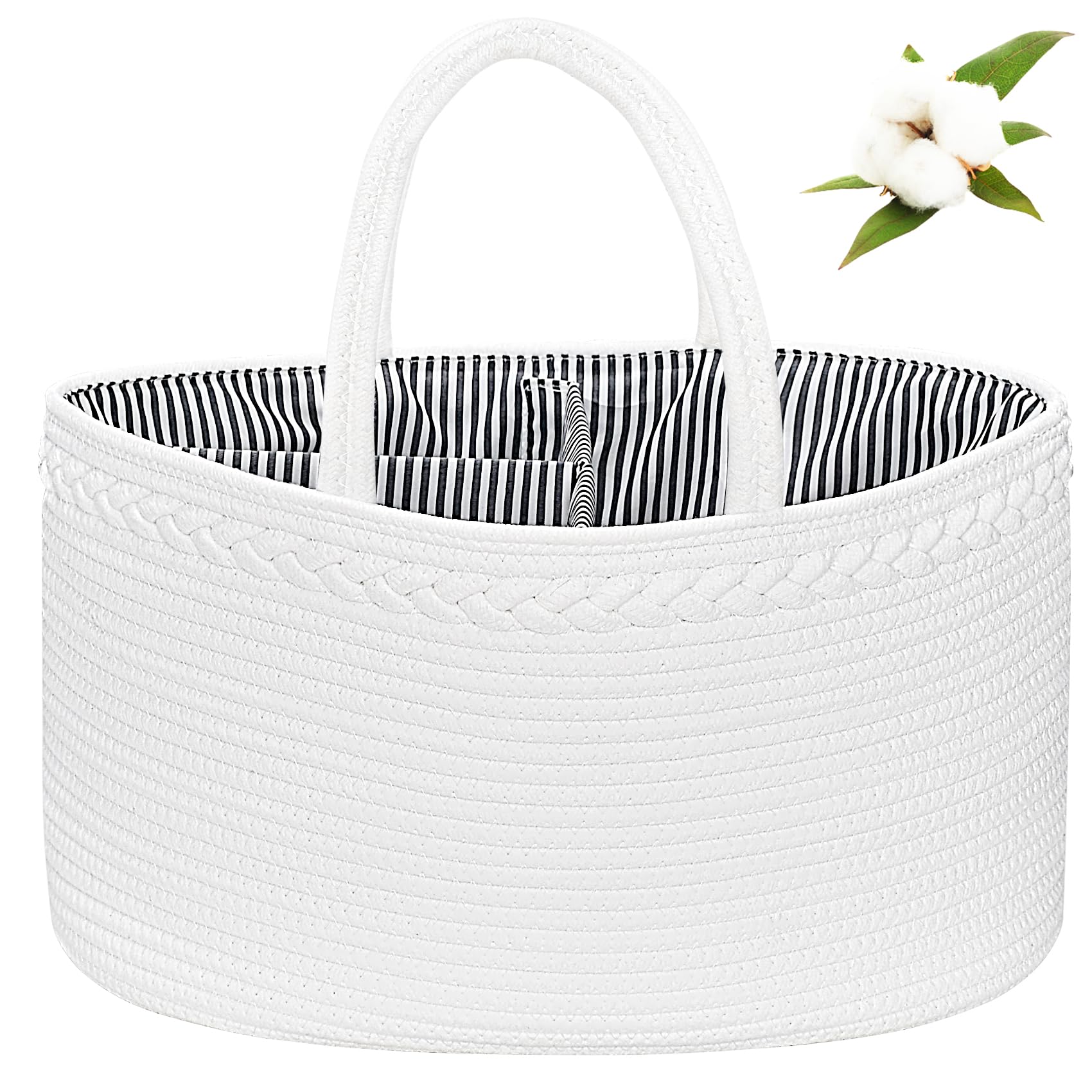 ABenkle X-Large Diaper Caddy Organizer Boho Rustic Cotton Rope Nursery Baby Basket Changing Table Organizer for Baby Diaper