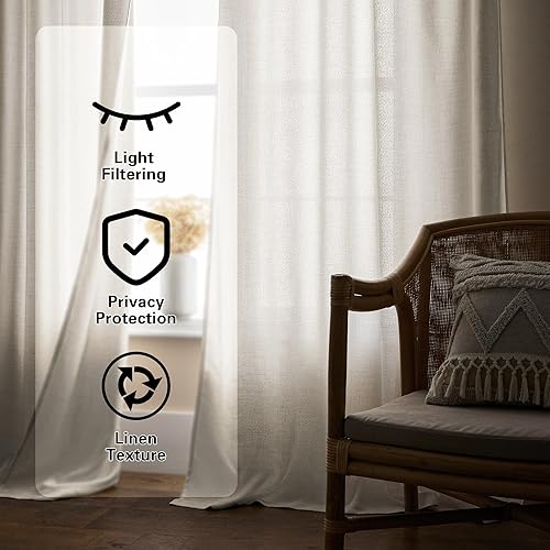 Miniatura 2 de Cortinas naturales de 108 pulgadas de largo con textura de lino, elegantes cortinas y cortinas retro de granja, 1 par para sala de estar,