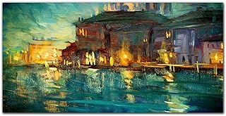 Coloray Dipinto Su Vetro Acrilico 140x70cm Camera Da Letto Pittura Immagine Stampa Decorativo Per Cucina E Soggiorno Quadro Arte - Gli Edifici Del Fiume