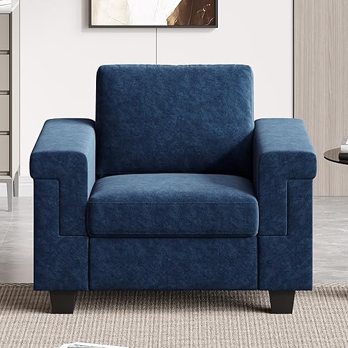 Accent Chair with Deep Seat, 39" Modern Upholstered Sofa Chair with Armrests, Easy Installation, Comfy Armchair for Living Room, Apartment, Blue