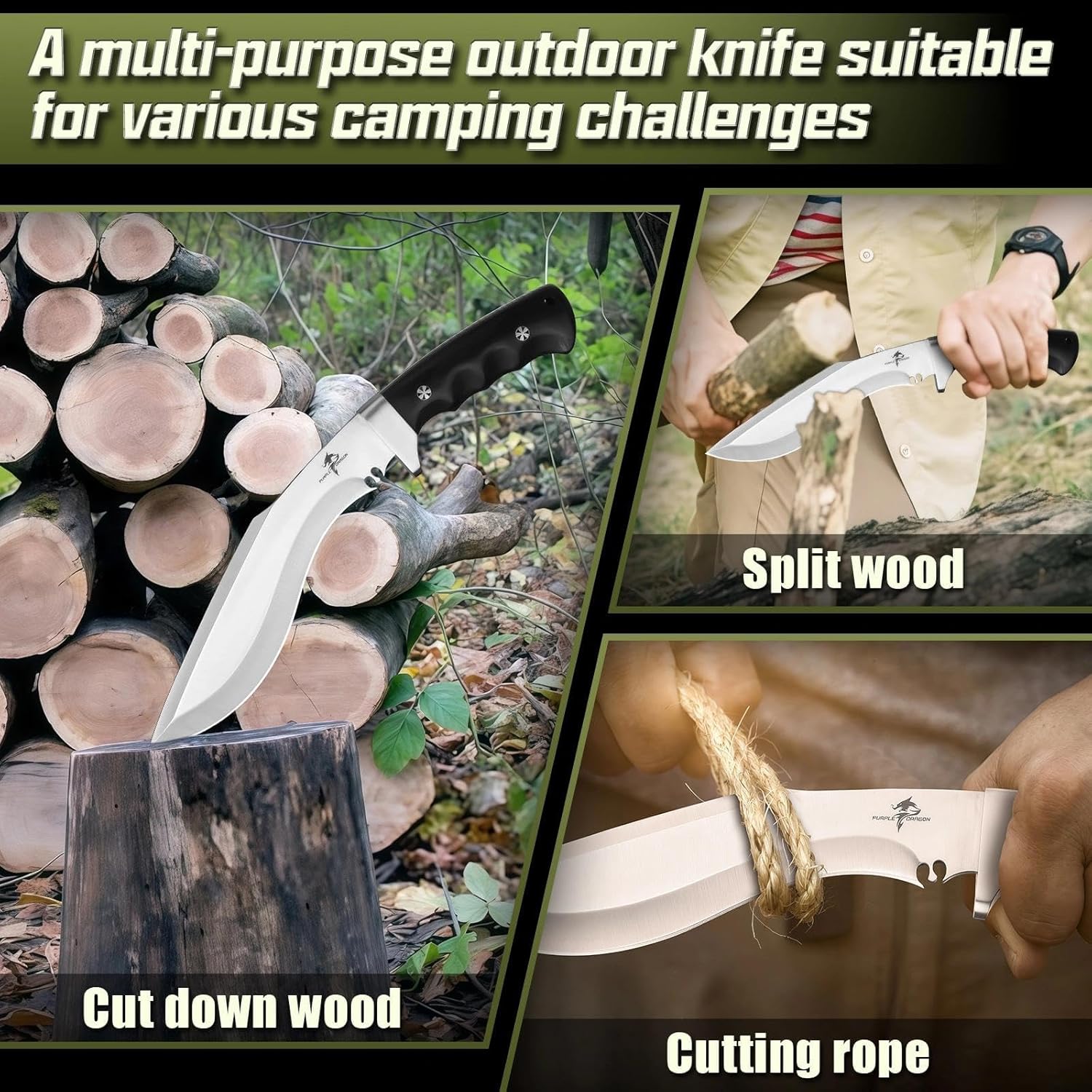 Purple Dragon Kukri & Japanese Tanto Knife Set with Sheaths