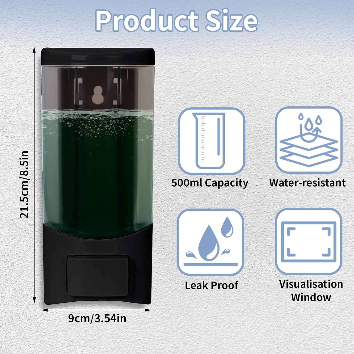 Xerteam 500 ML Wall Mounted Soap Dispenser, Manual Gel Liquid Shampoo Dispenser, Hand Sanitizer Dispenser for Business Hotel Home School with 2 USE HAND SANITISER Sign 1 Punch-free Screw Stickers