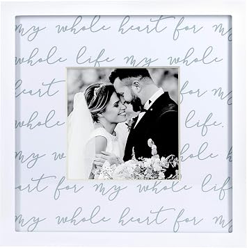 Pearhead Wedding Script Picture Frame, White Keepsake Photo Frame for Newlyweds, Bridal Shower & Engagement Gift, Wedding Home Decor, 5x5 Photo