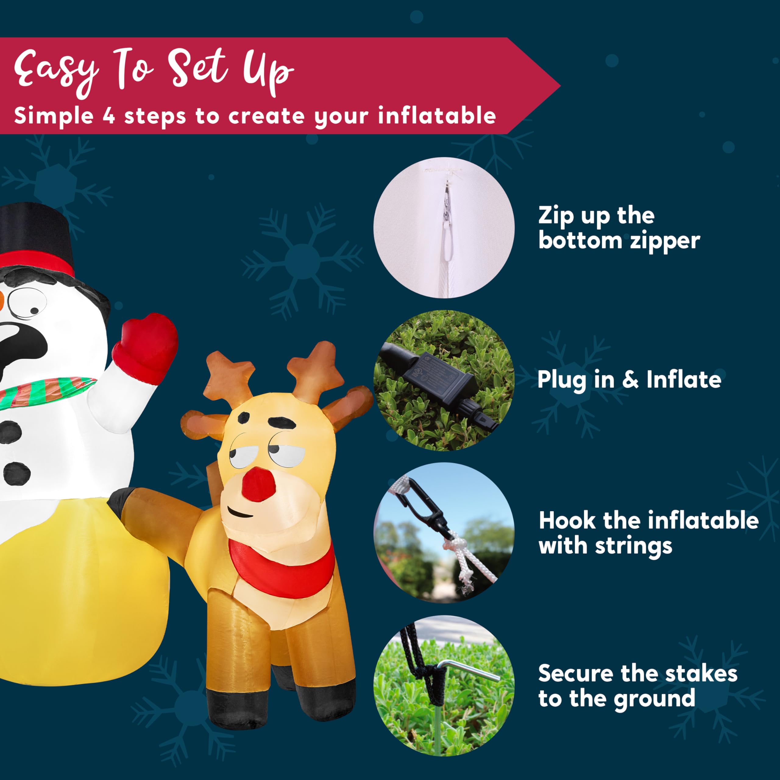 Joiedomi Renne gonflable de Noël de 2 m de long qui fait pipi sur un bonhomme de neige, décorations de Noël gonflables avec LED intégrées pour décoration de fête de Noël, extérieur, intérieur, cour,